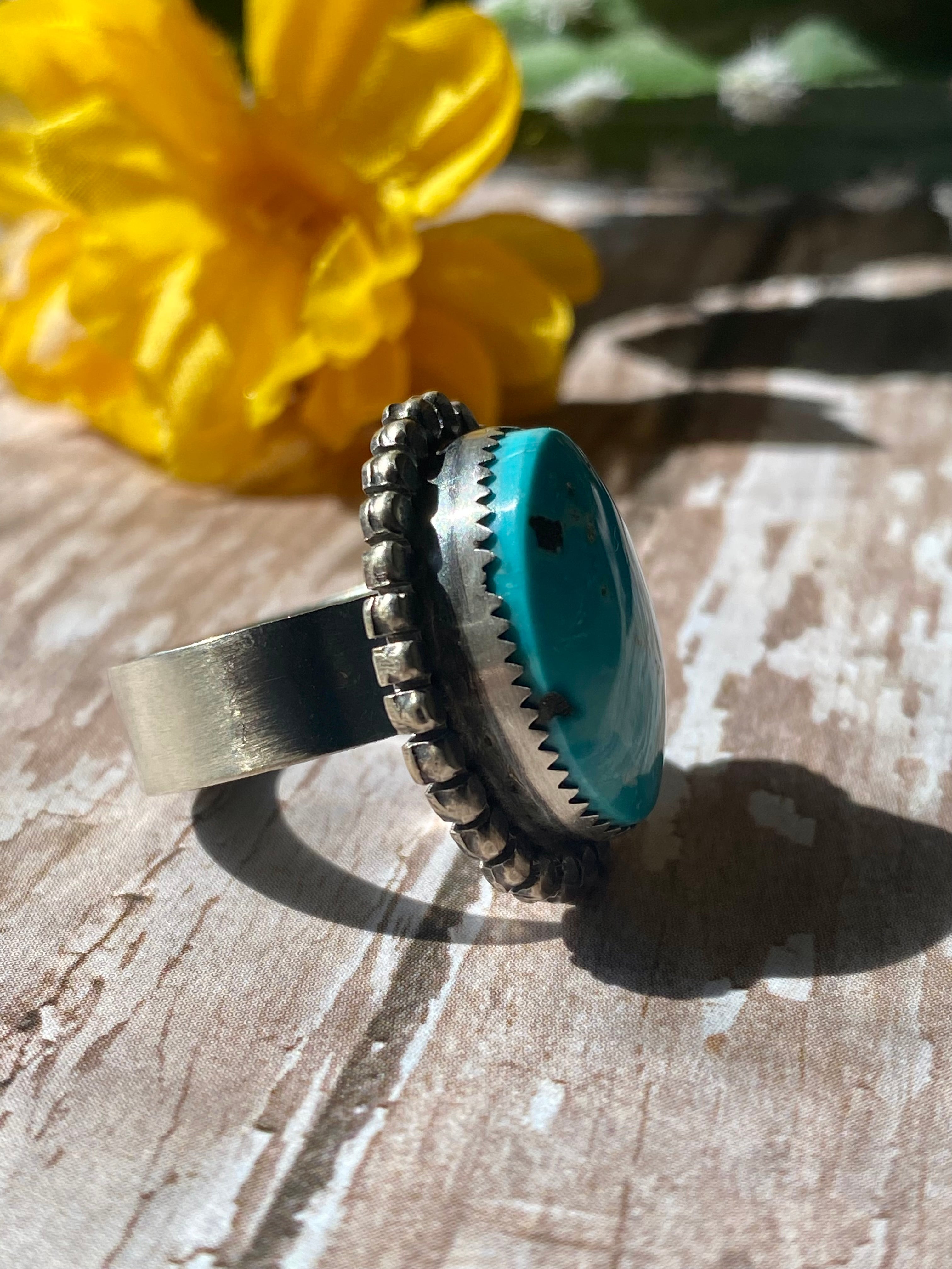 T. Jon Kingman Turquoise & Sterling Silver Adjustable Ring Size 6