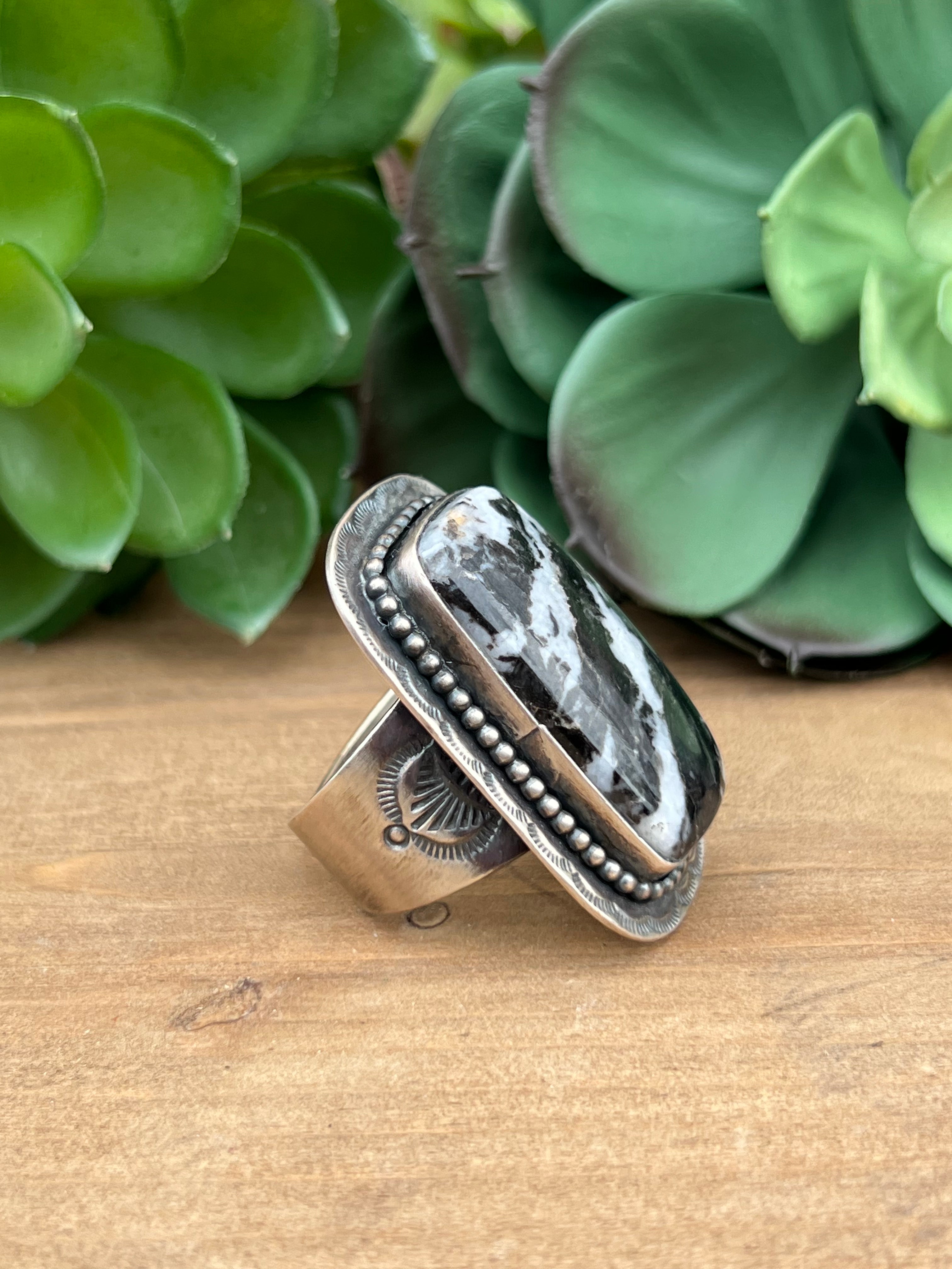 Navajo Zebra Jasper & Sterling Silver Ring Size 13