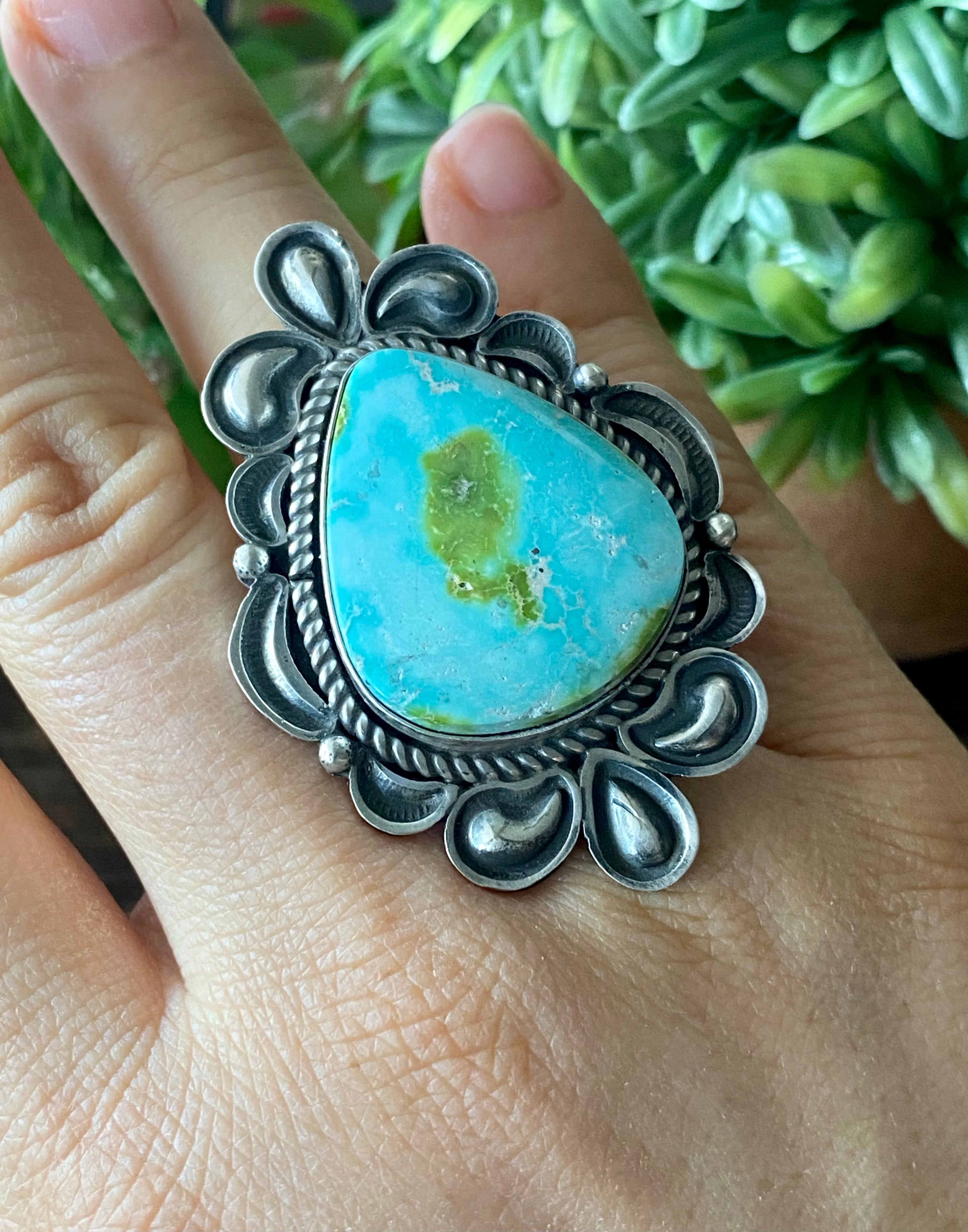 Alex Sanchez Sonoran Mountain Turquoise & Sterling Silver Ring Size 8