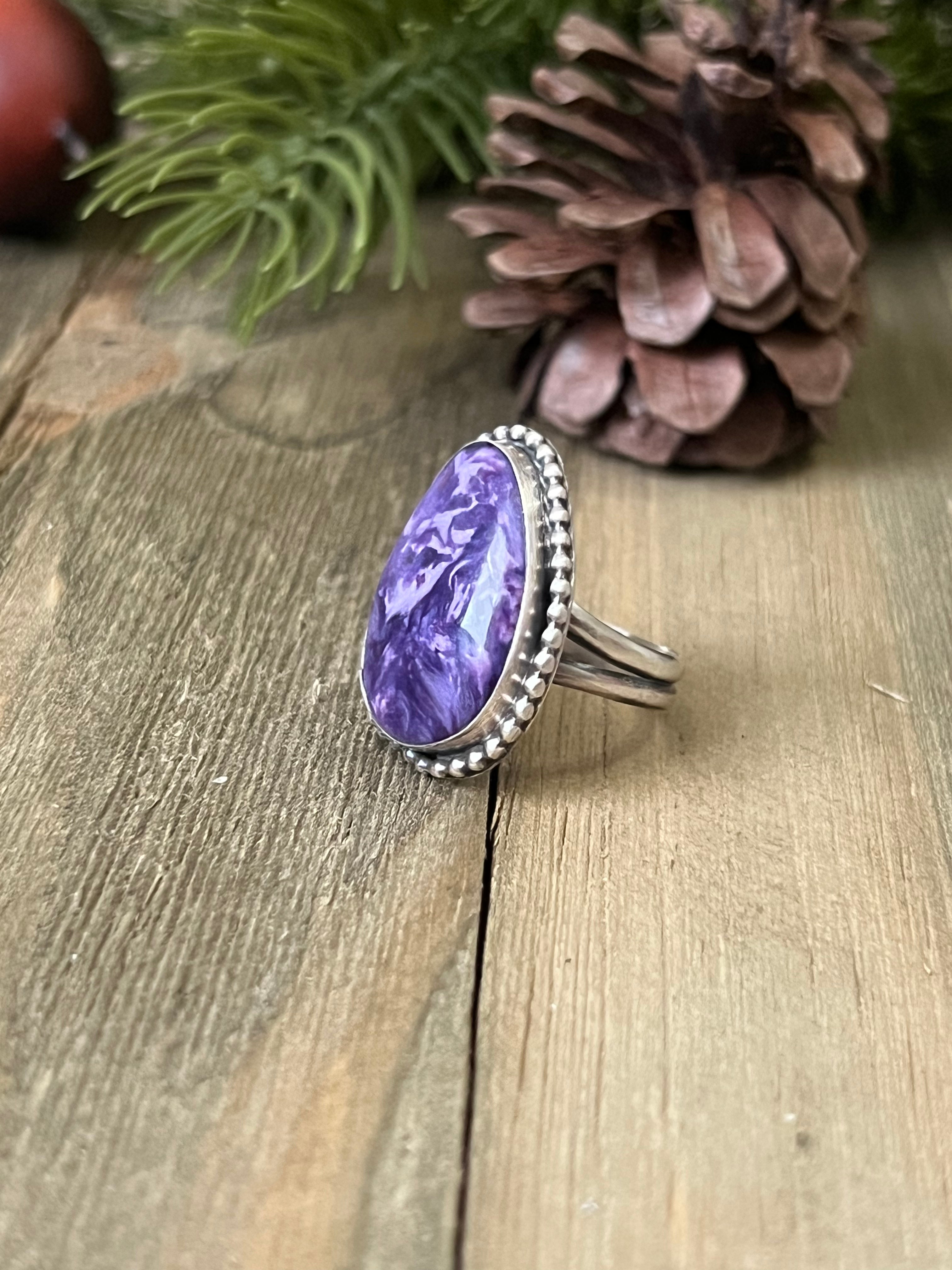 Navajo Made Charoite & Sterling Silver Ring Size 8