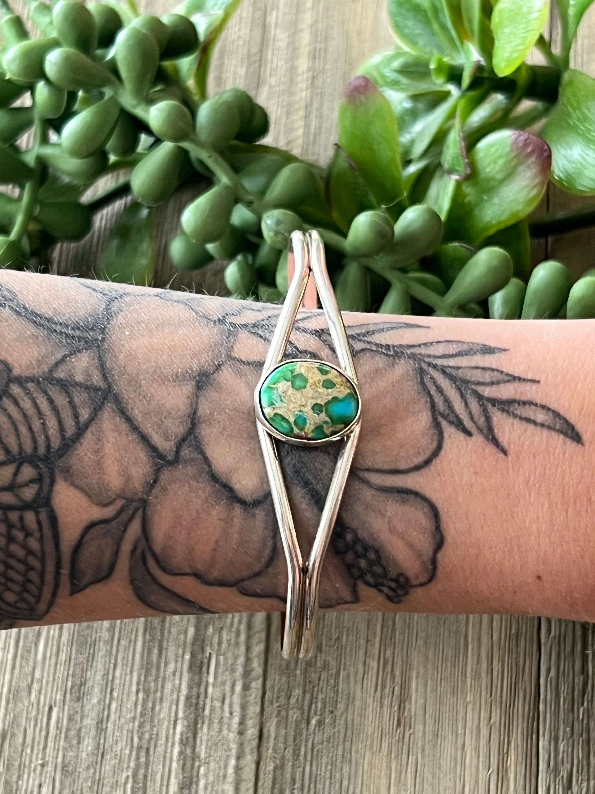 Navajo Made Sonoran Mountain & Sterling Silver Cuff Bracelet