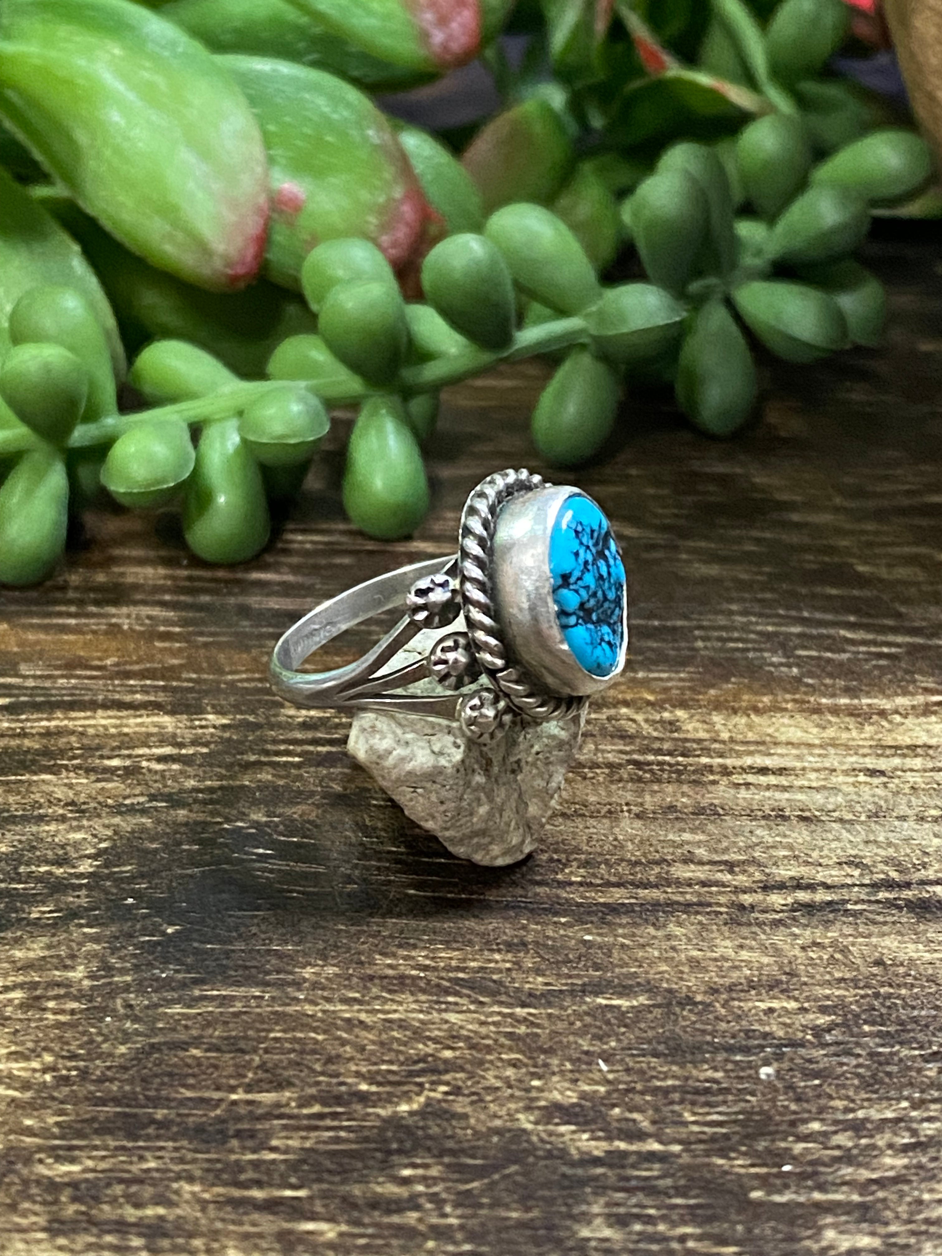 Navajo Made Kingman Turquoise & Sterling Silver Ring Size 7