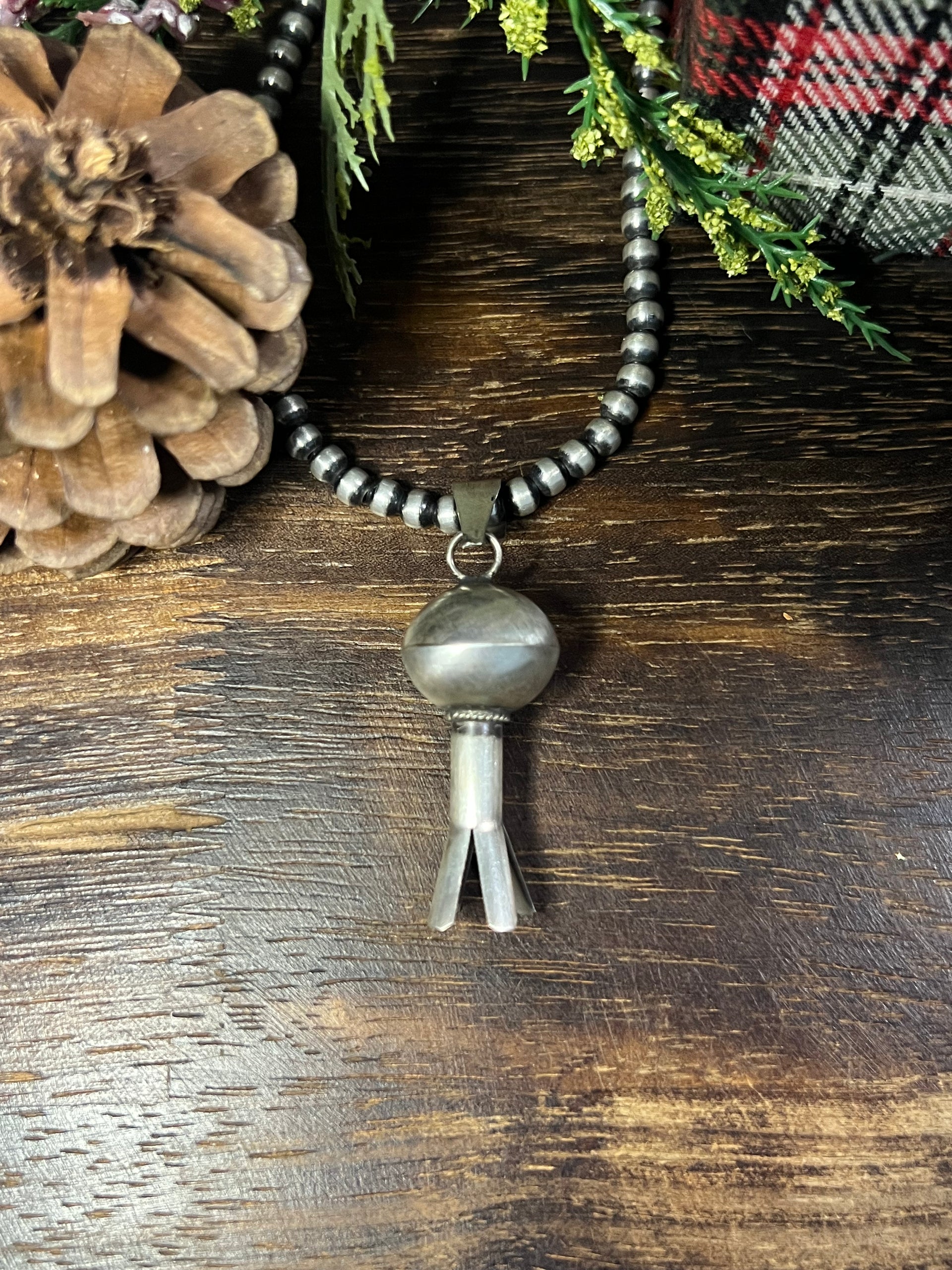 Navajo Made Sterling Silver Blossom Pendant