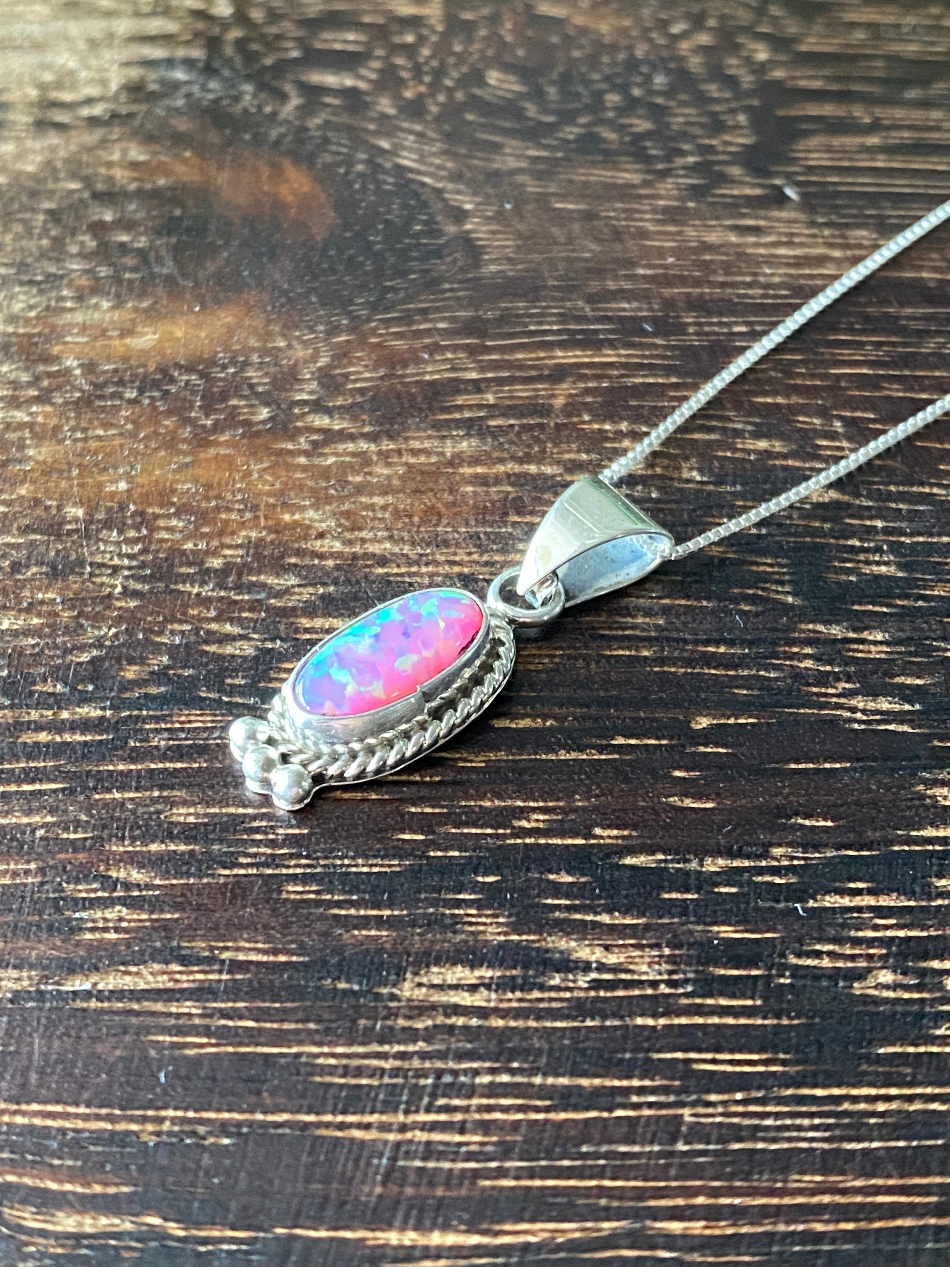 Navajo Made Pink Opal & Sterling Silver Pendant