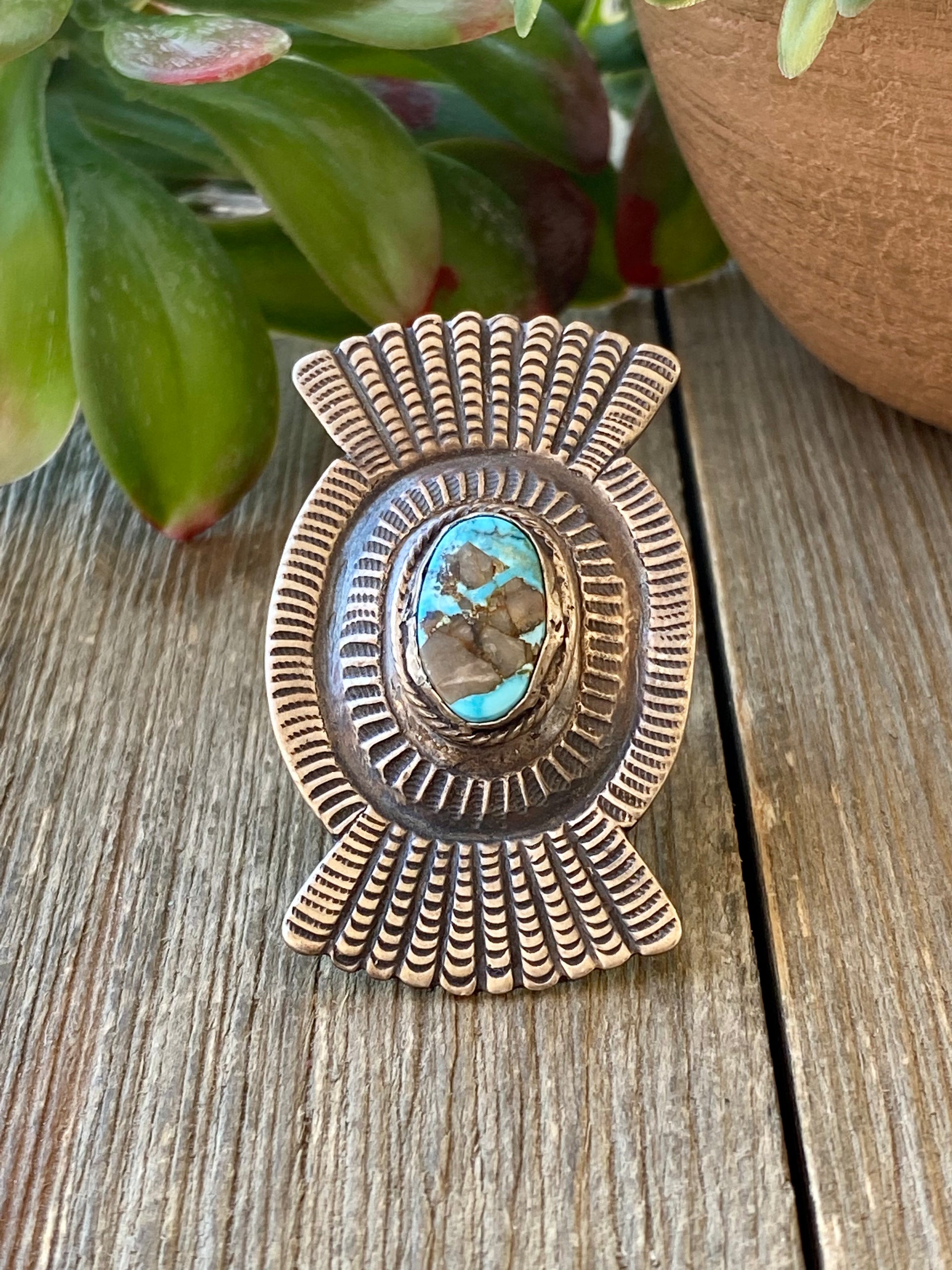 Jason Bahe Kingman Turquoise & Sterling Silver Ring Size 8