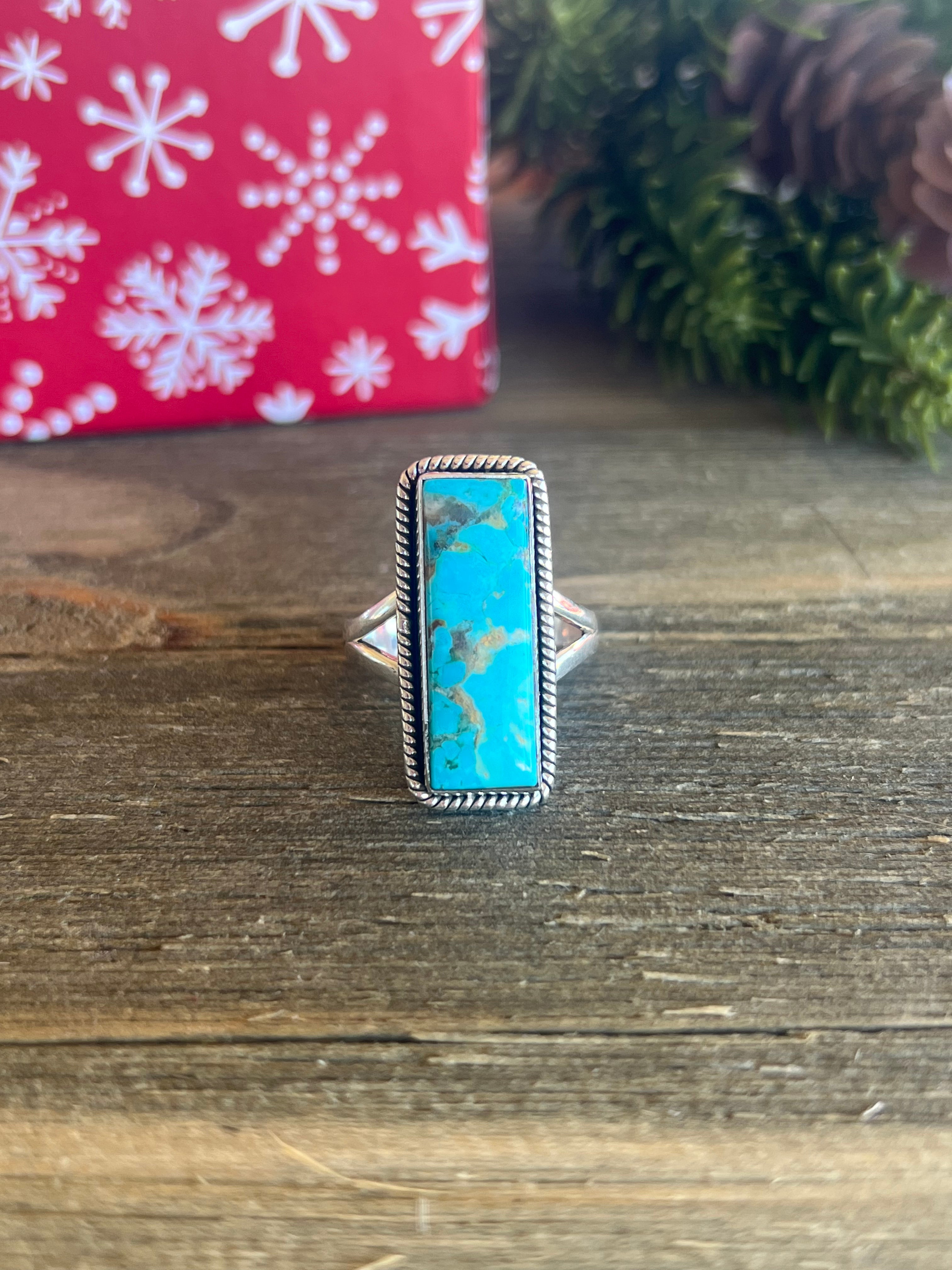 Southwest Made Mohave Kingman Turquoise & Sterling Silver Ring Size 9.25