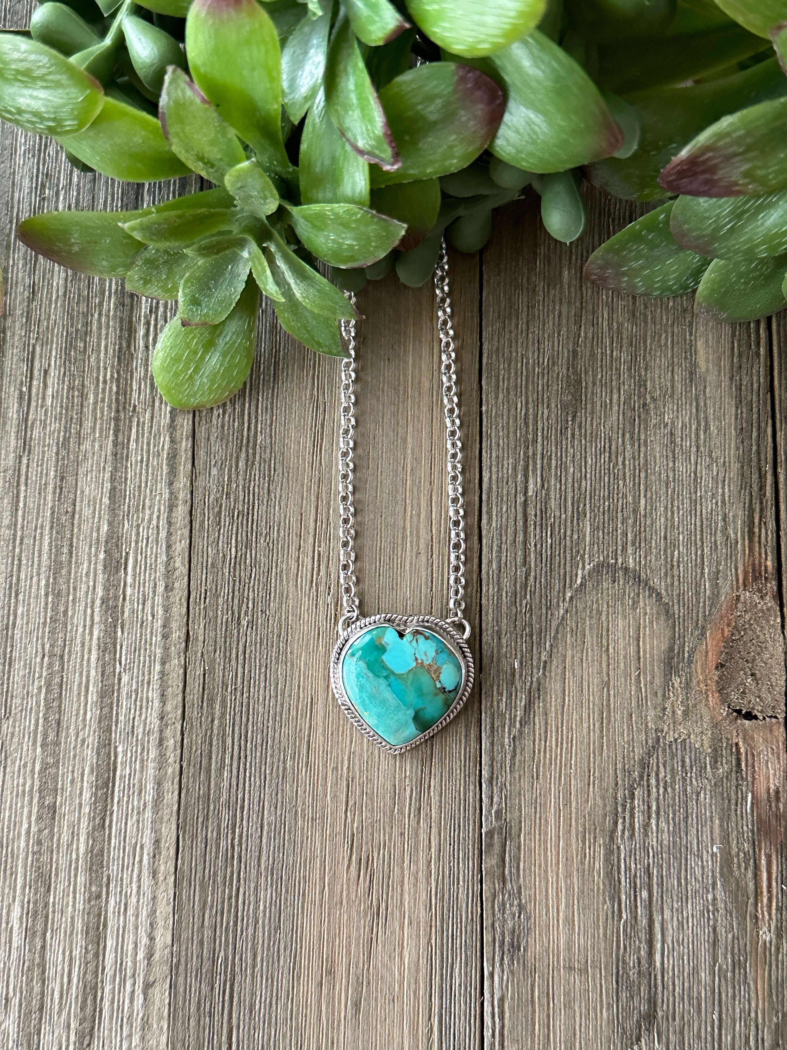 Southwest Made Turquoise & Sterling Silver Heart Necklace