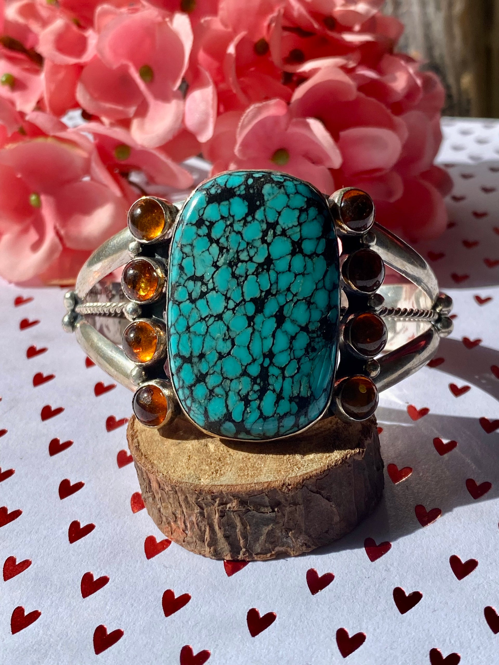 Navajo Made Multi Stone & Sterling Silver Cuff Bracelet
