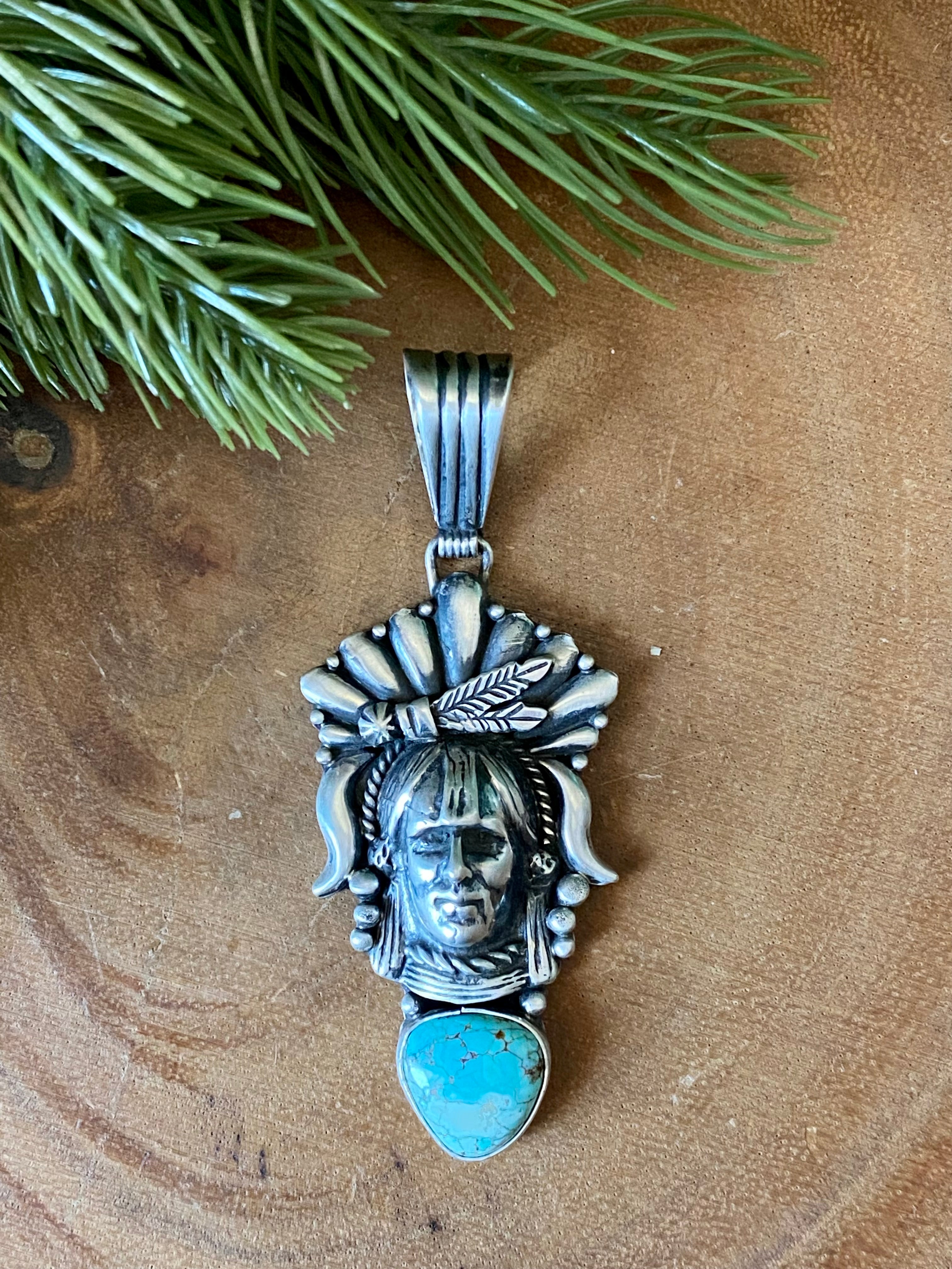 Bernita Begay Kingman Turquoise & Sterling Silver Chief Pendant