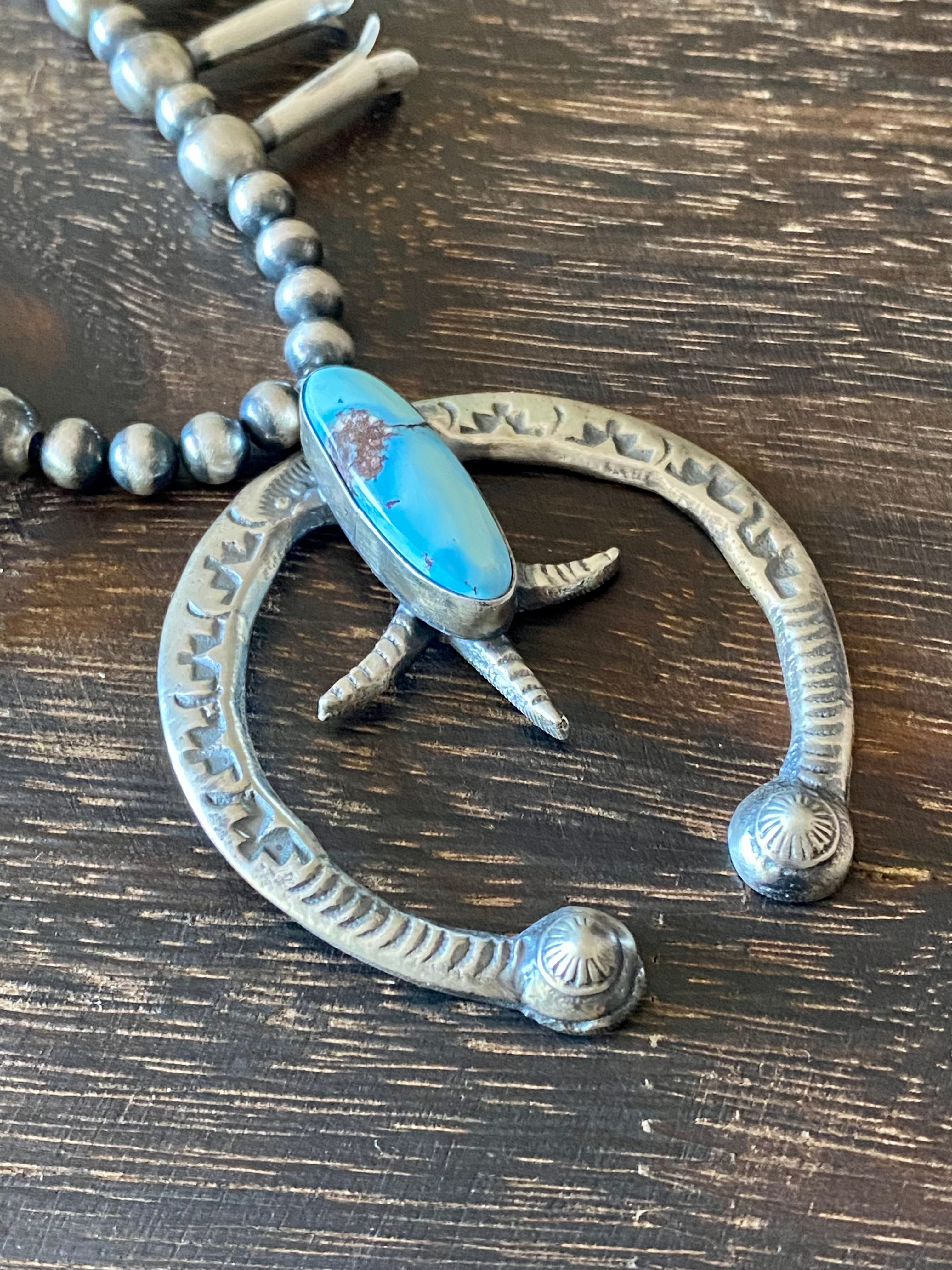 Tonya Yazzie Golden Hill’s Turquoise & Sterling Silver Squash Blossom Naja Necklace