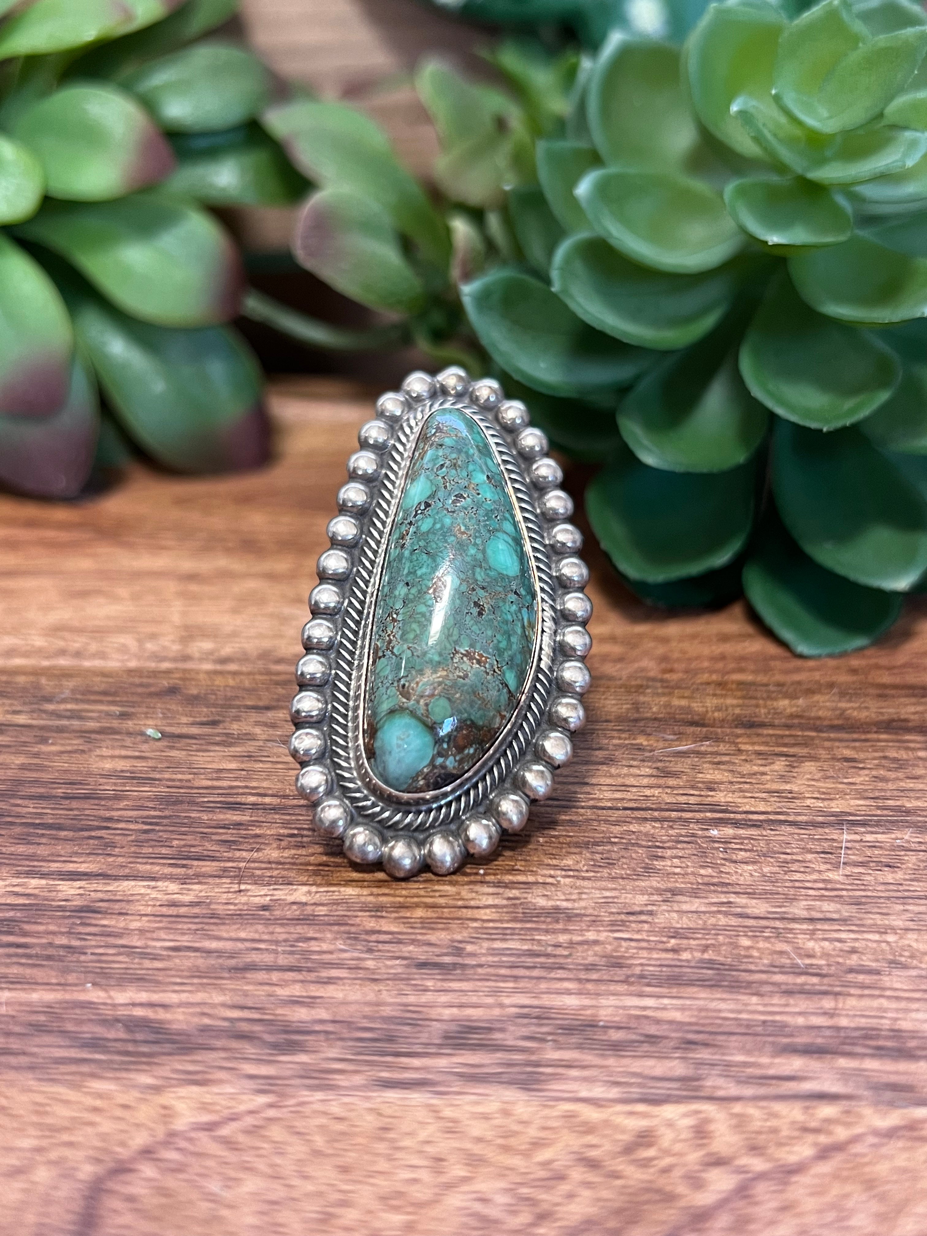 Navajo Tibetan Turquoise & Sterling Silver Ring Size 10.25