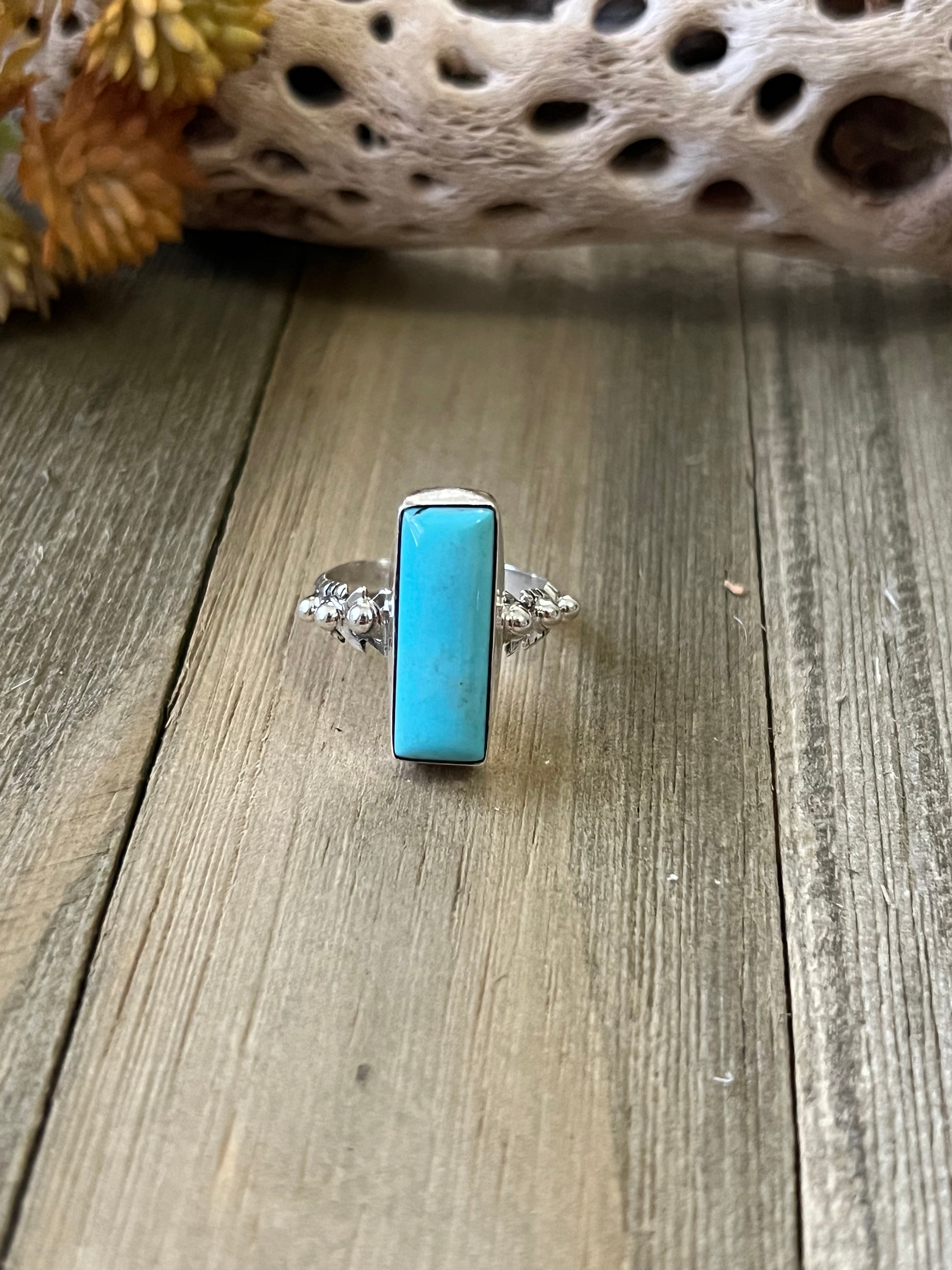 Navajo Made Kingman Turquoise & Sterling Silver Ring Size 7.75