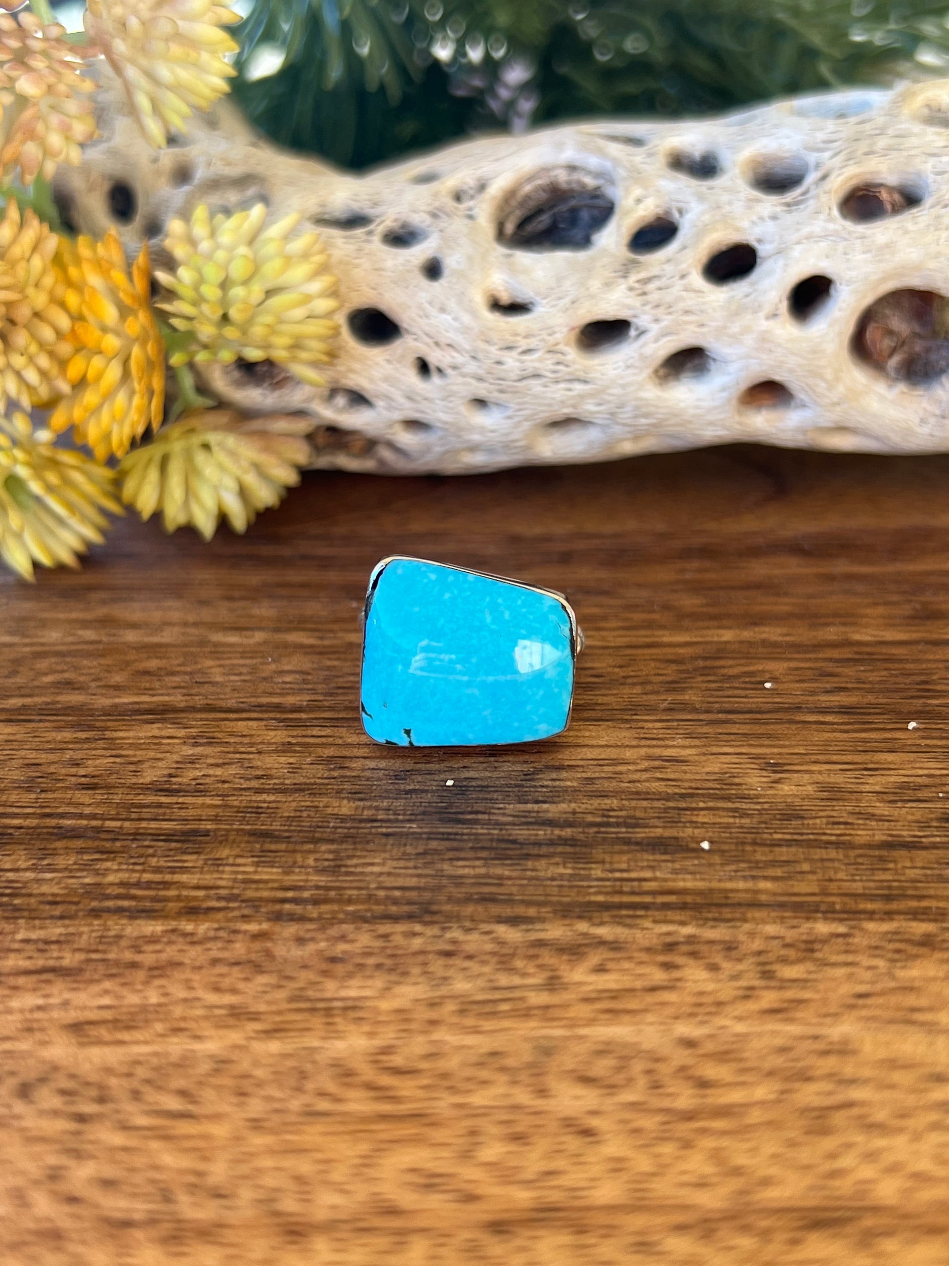 Navajo Made Kingman Turquoise & Sterling Silver Ring Size 6.25