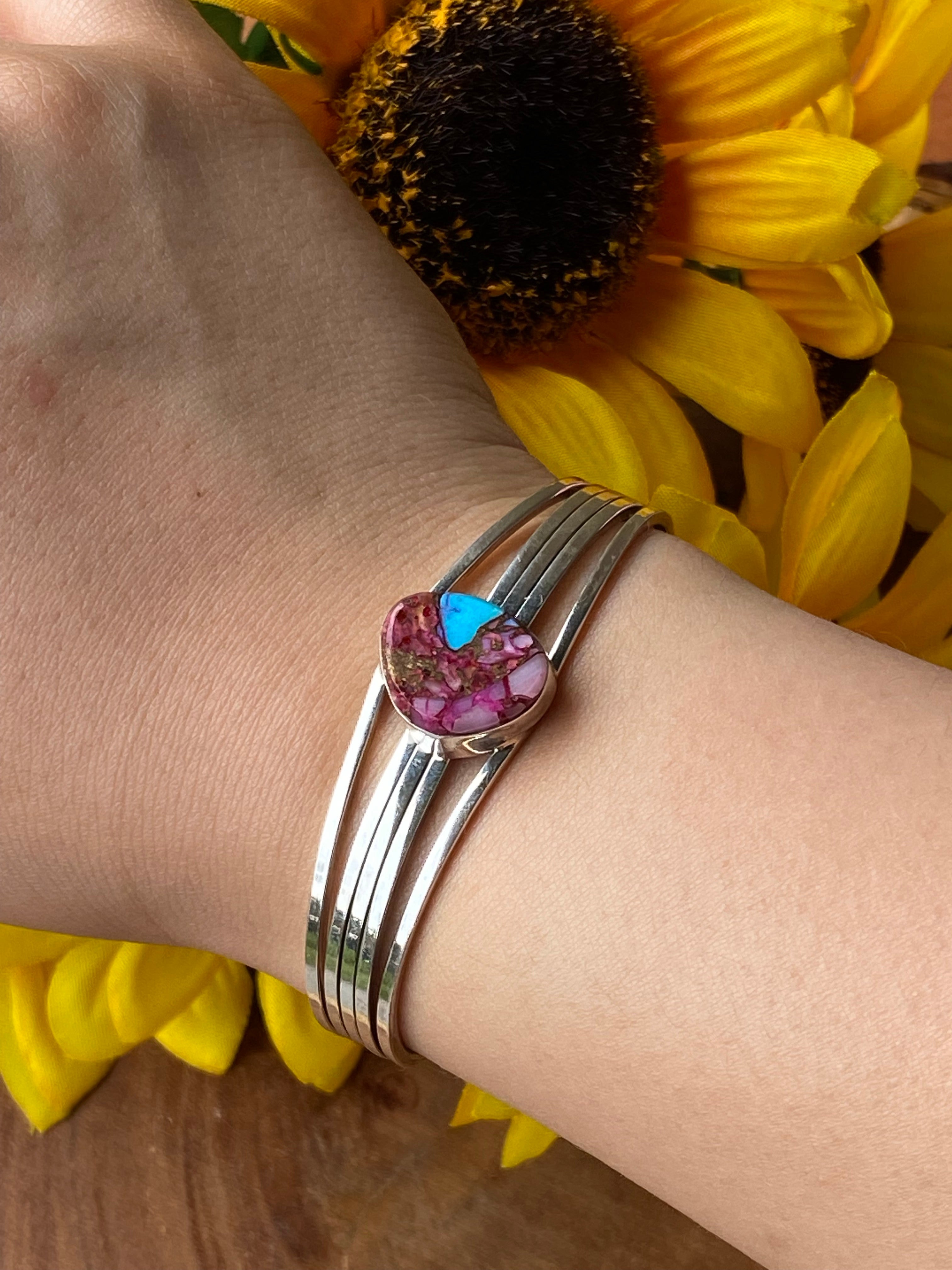 Navajo Pink Mohave Turquoise & Sterling Silver Cuff Bracelet