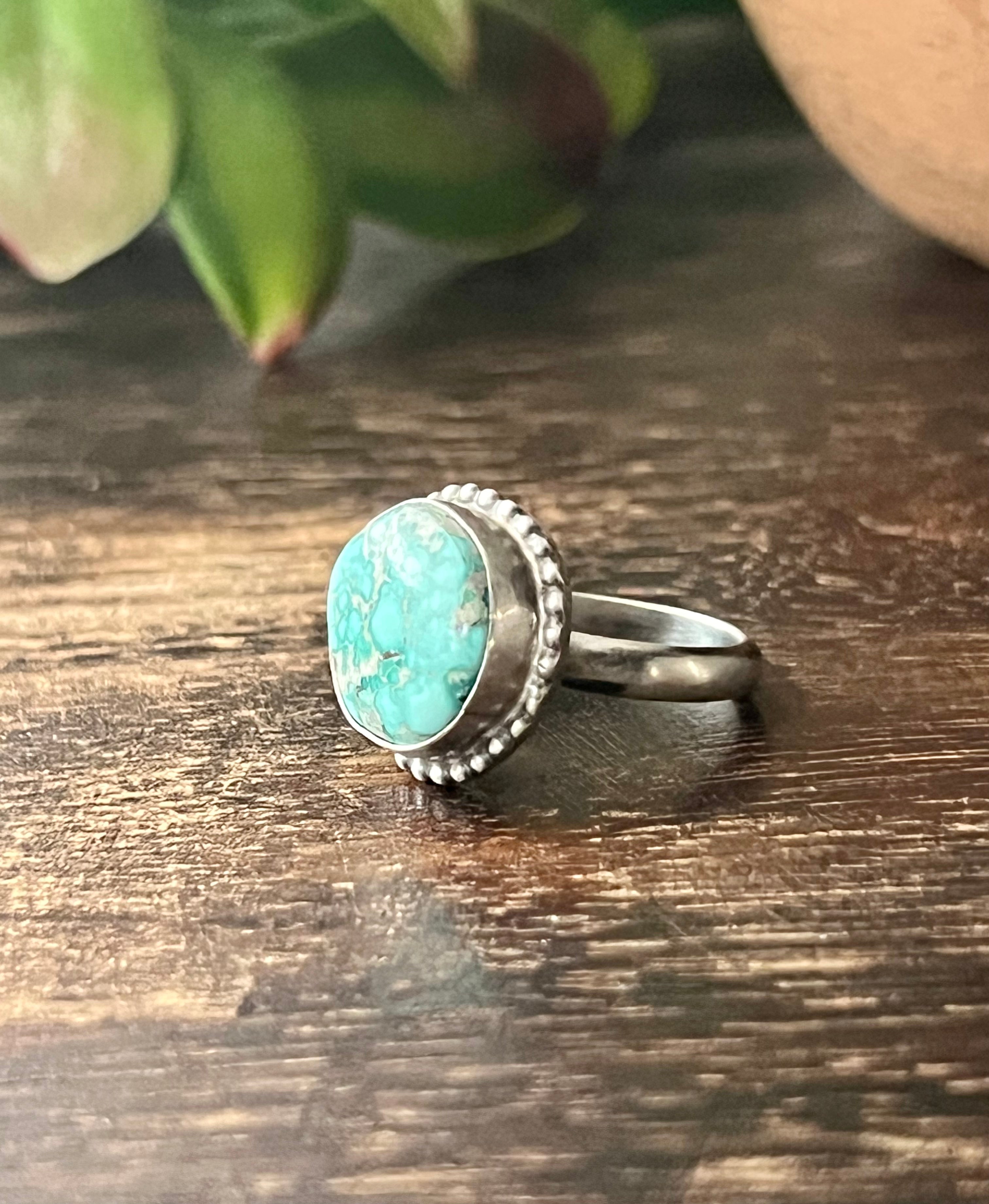 Navajo Made White Water Turquoise & Sterling Silver Ring Size 6