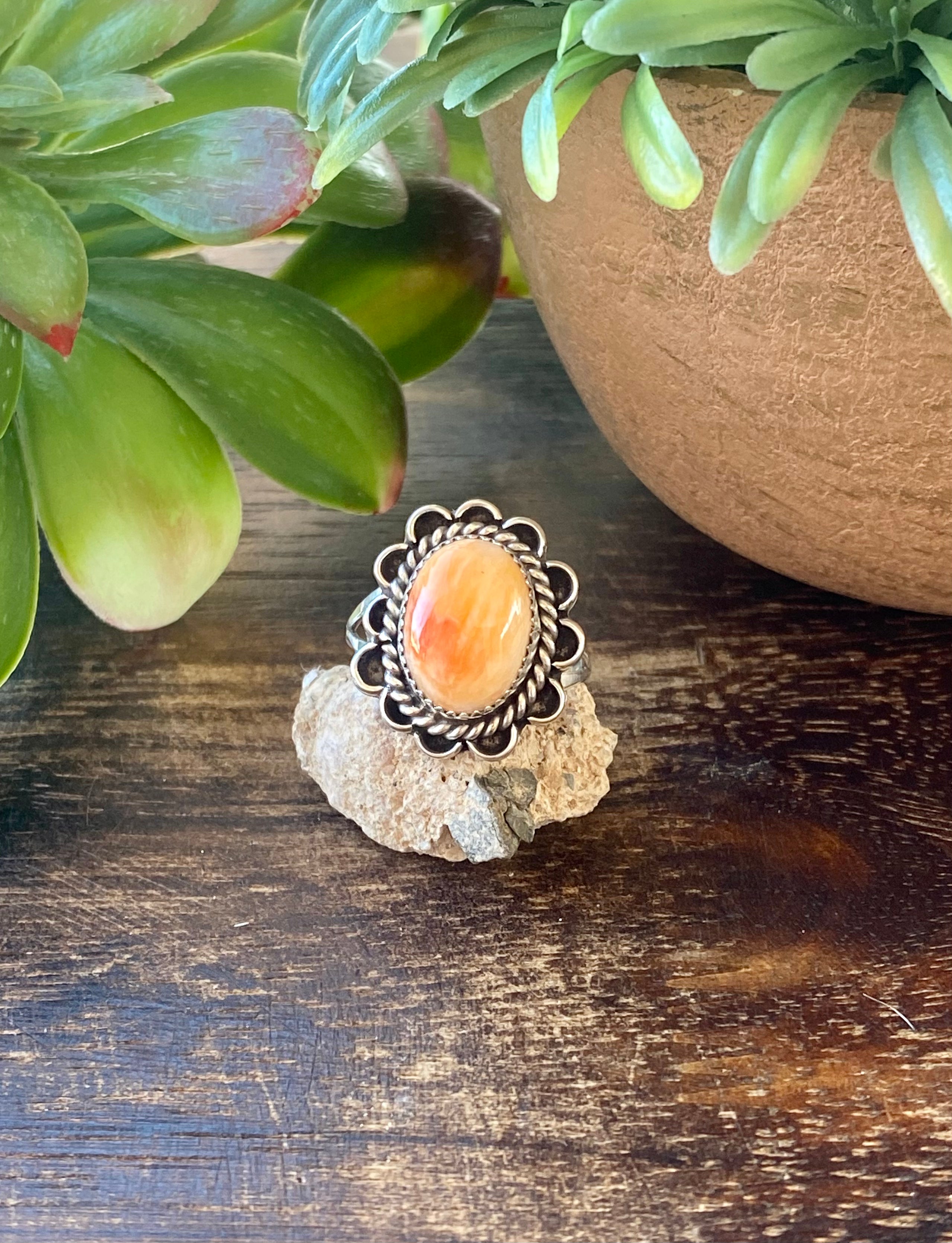 Navajo Made Spiny Oys & Sterling Silver Ring Size 9