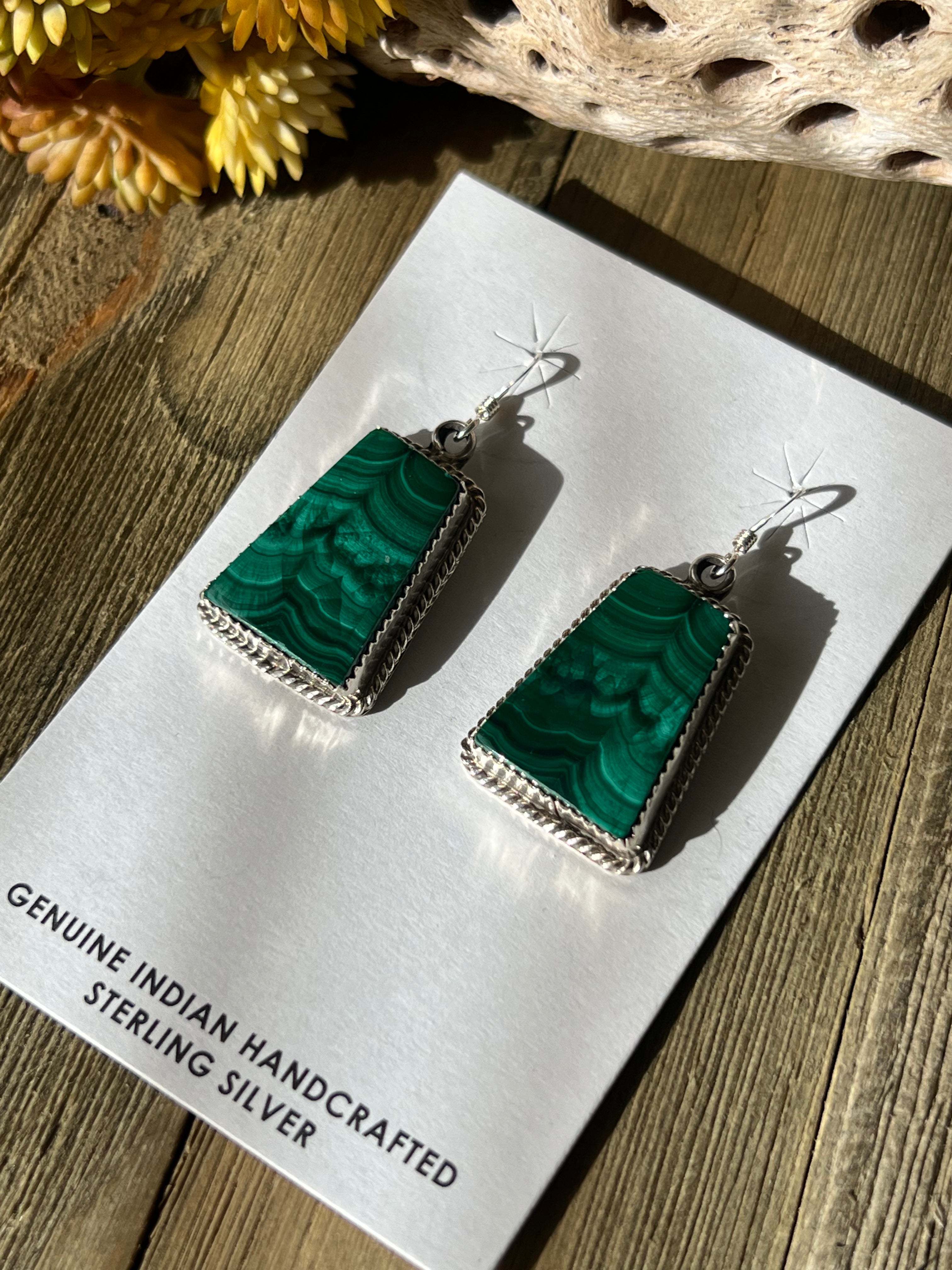 Reda Galvan Malachite & Sterling Silver Dangle Earrings