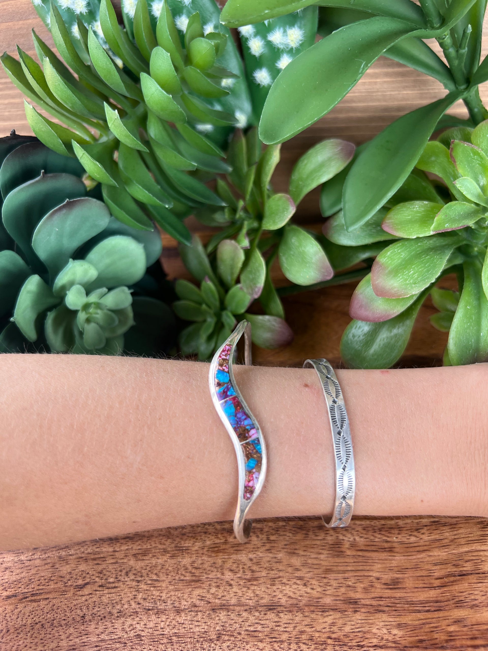 Navajo Pink Mohave Turquoise & Sterling Silver Cuff Bracelet