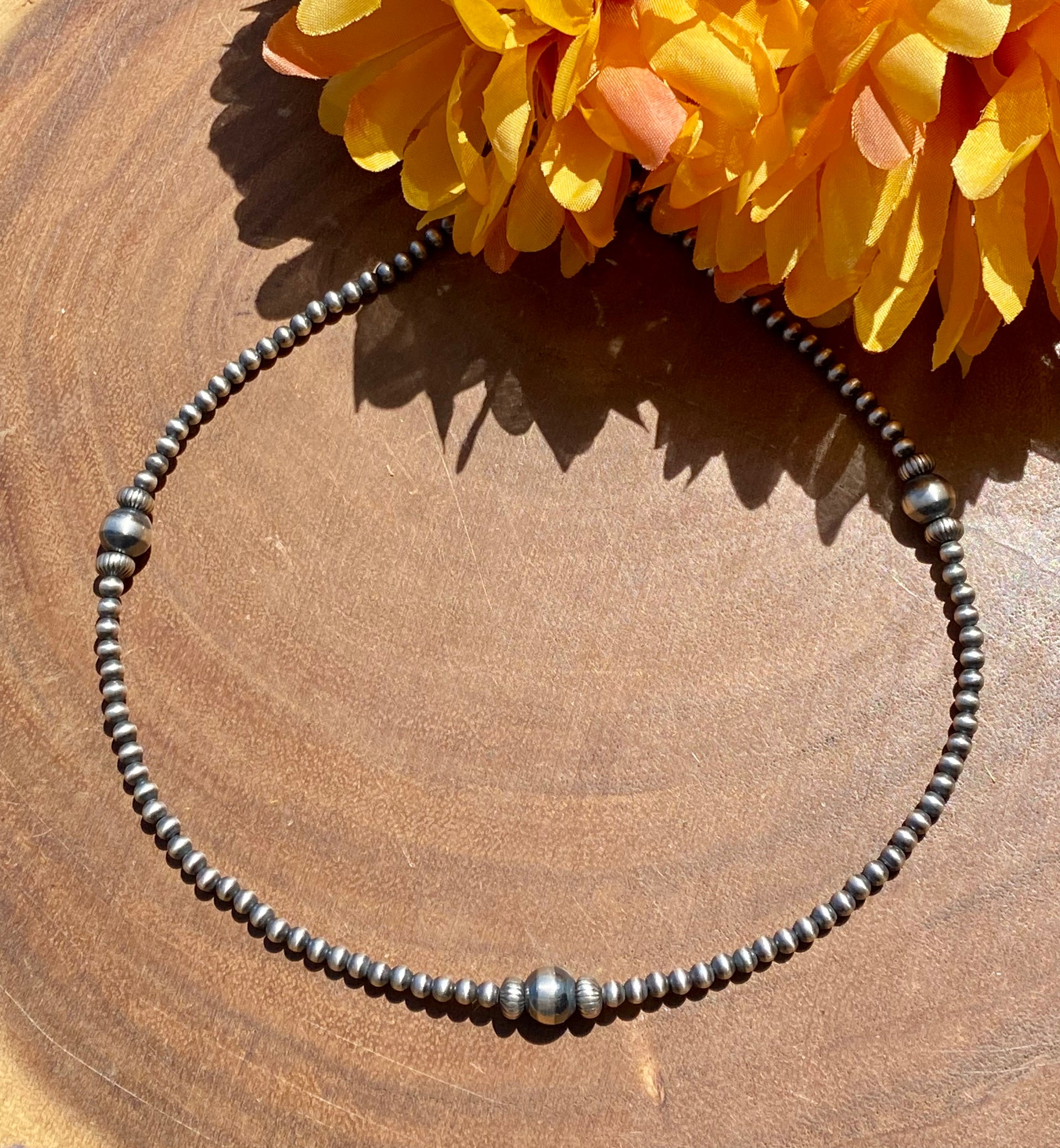 Navajo Made Sterling Silver Graduated Pearl Necklace 48 Inch