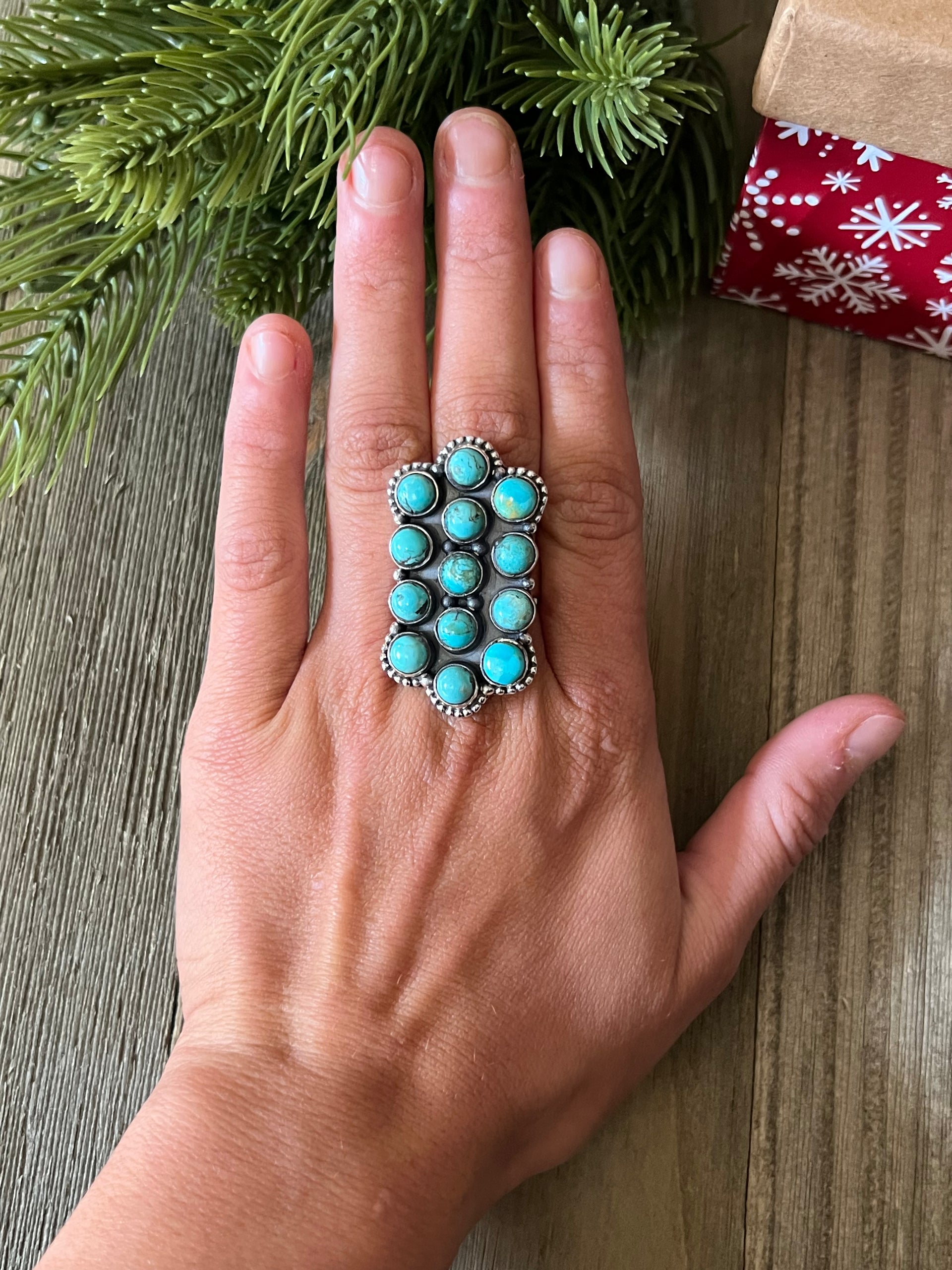 Southwest Made Kingman Mohave Turquoise & Sterling Silver Adjustable Ring