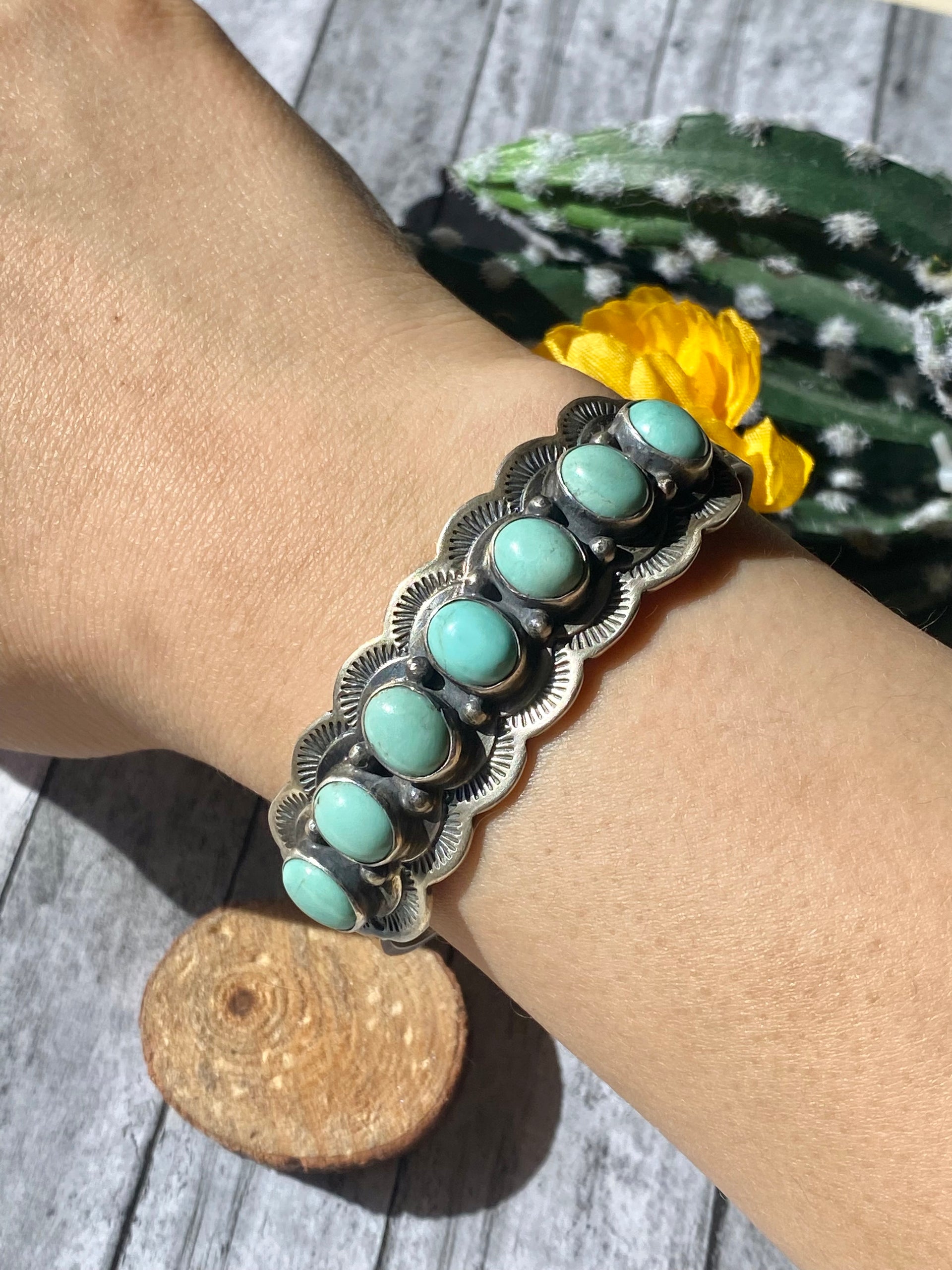 Vintage Bobby Johnson Kingman Turquoise & Sterling Silver Cuff Bracelet