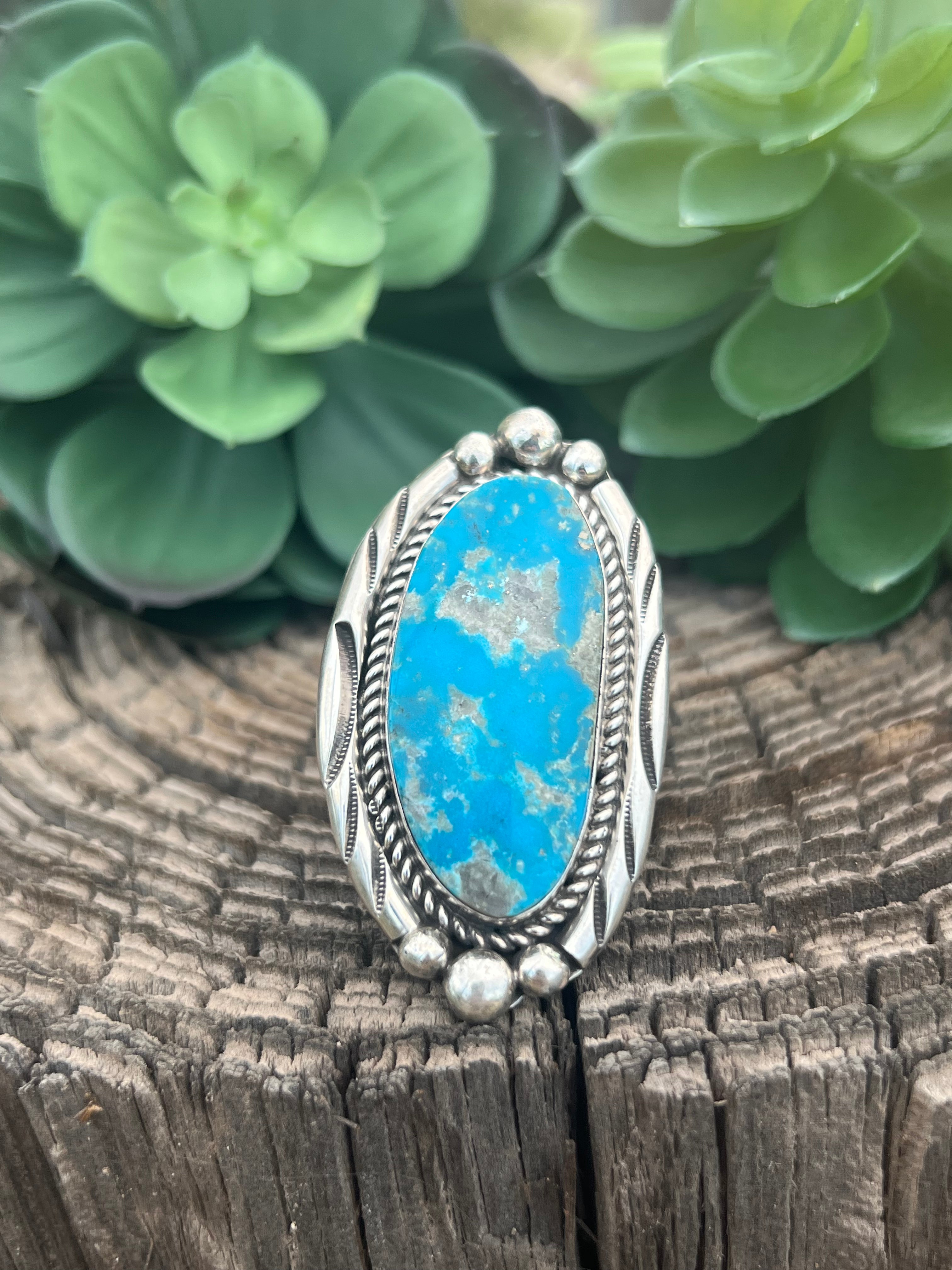 Tony Yazzie Kingman Turquoise & Sterling Silver Adjustable Ring Size 8.5