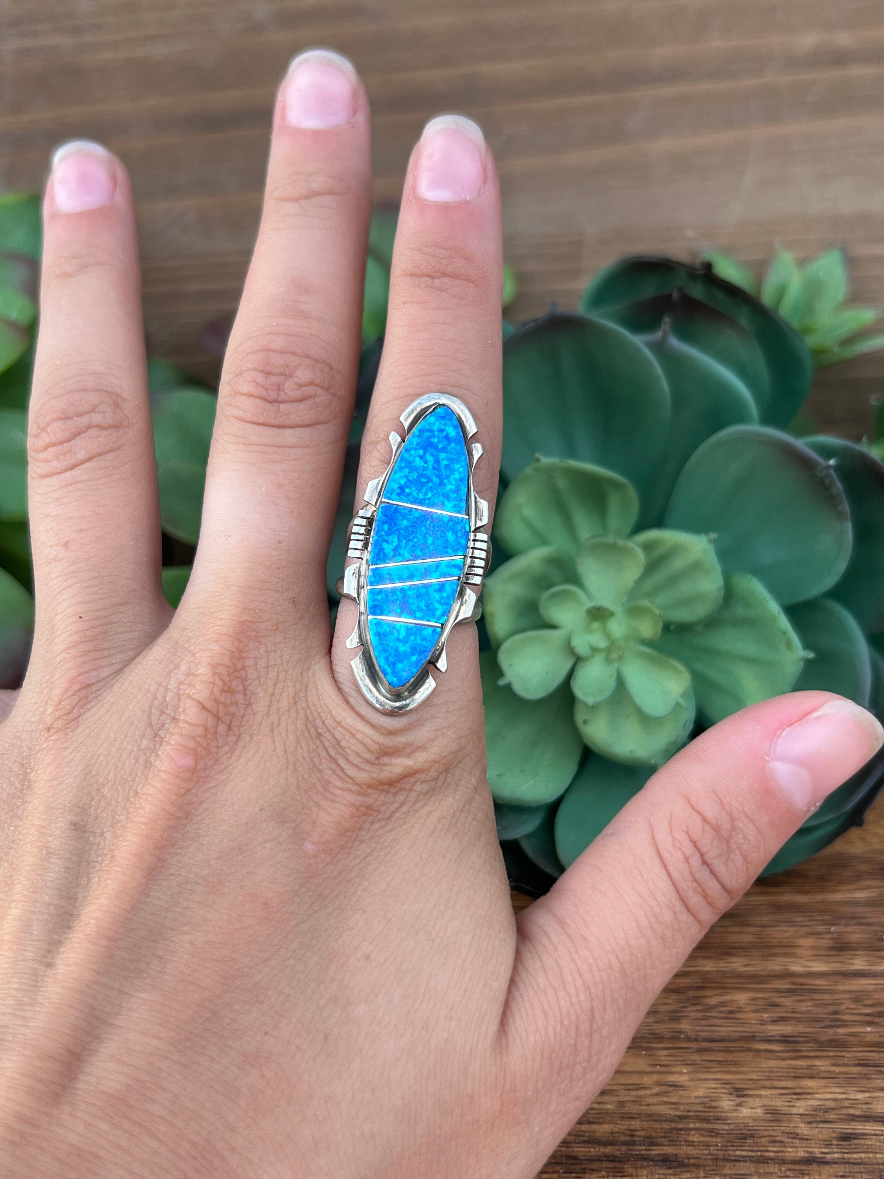 Steve Francisco Blue Opal & Sterling Silver Inlay Ring Size 6