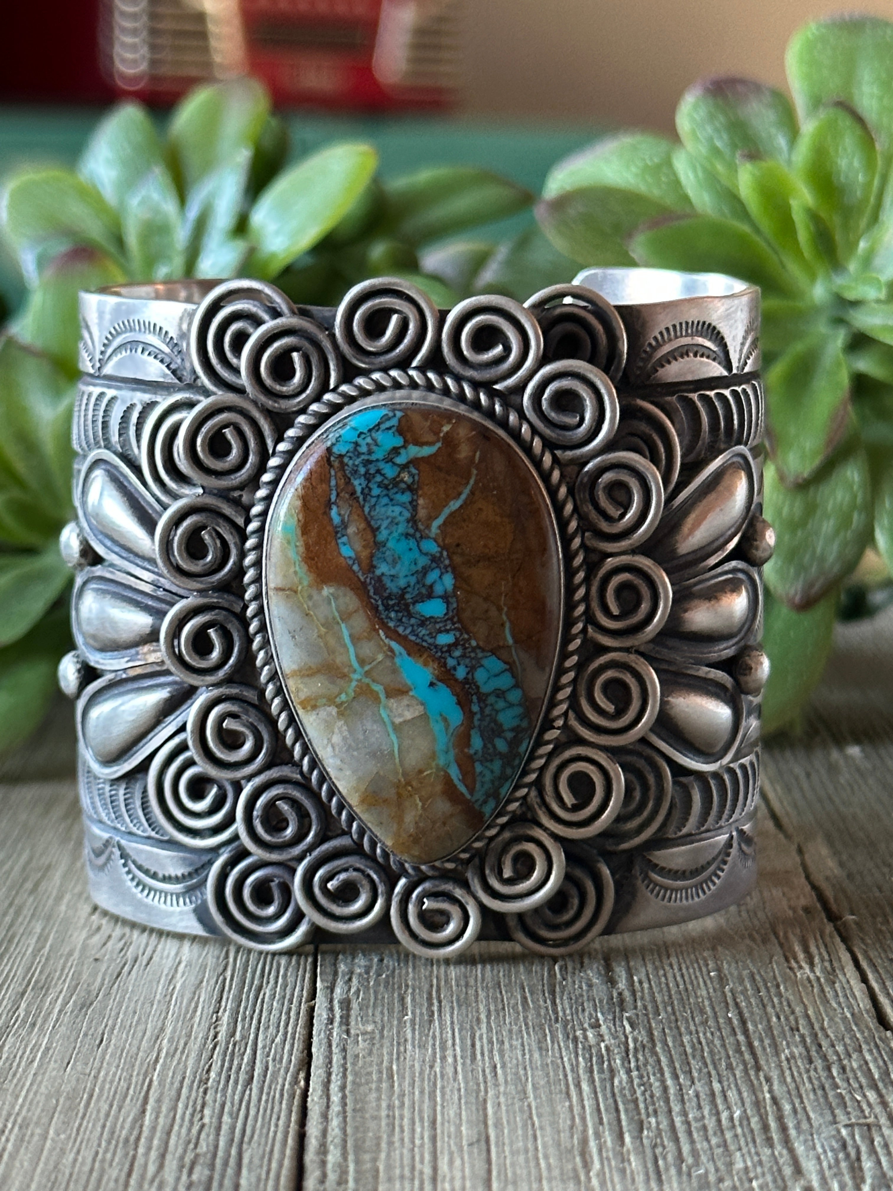 Alex Sanchez Ribbon Royston Turquoise & Sterling Silver Cuff Bracelet