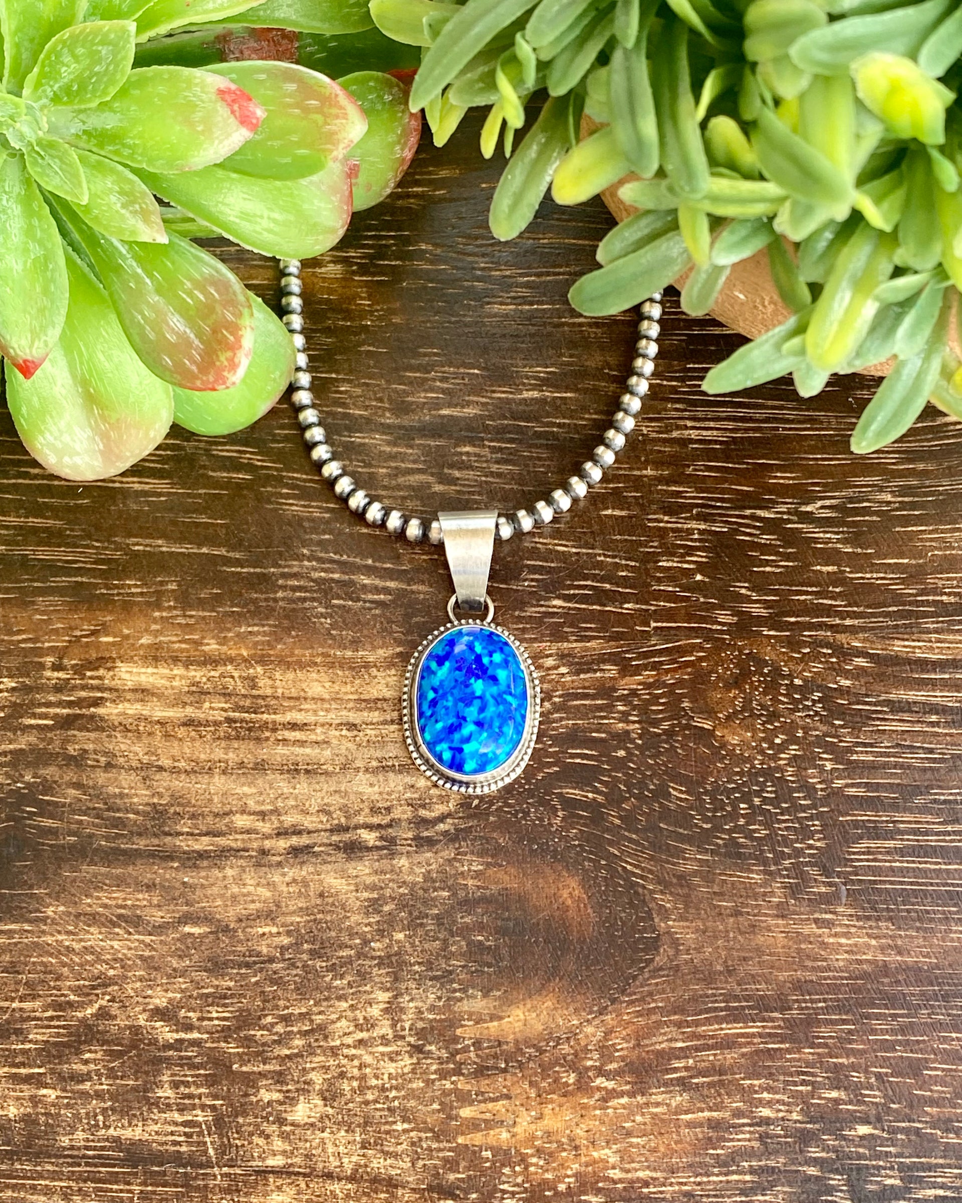Navajo Made Blue Opal & Sterling Silver Pendant