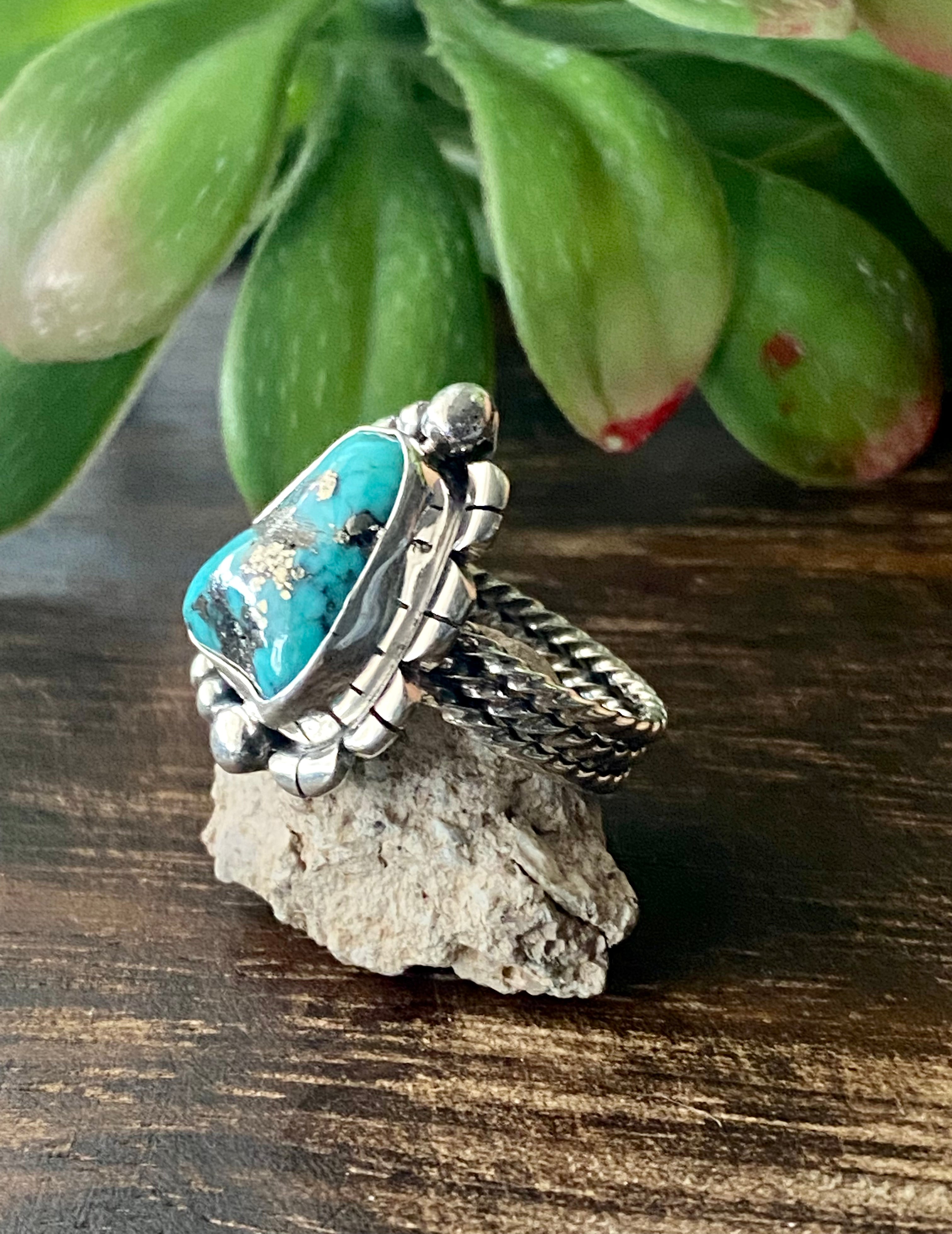 Larry Kay Kingman Turquoise & Sterling Silver Ring Size 5.25