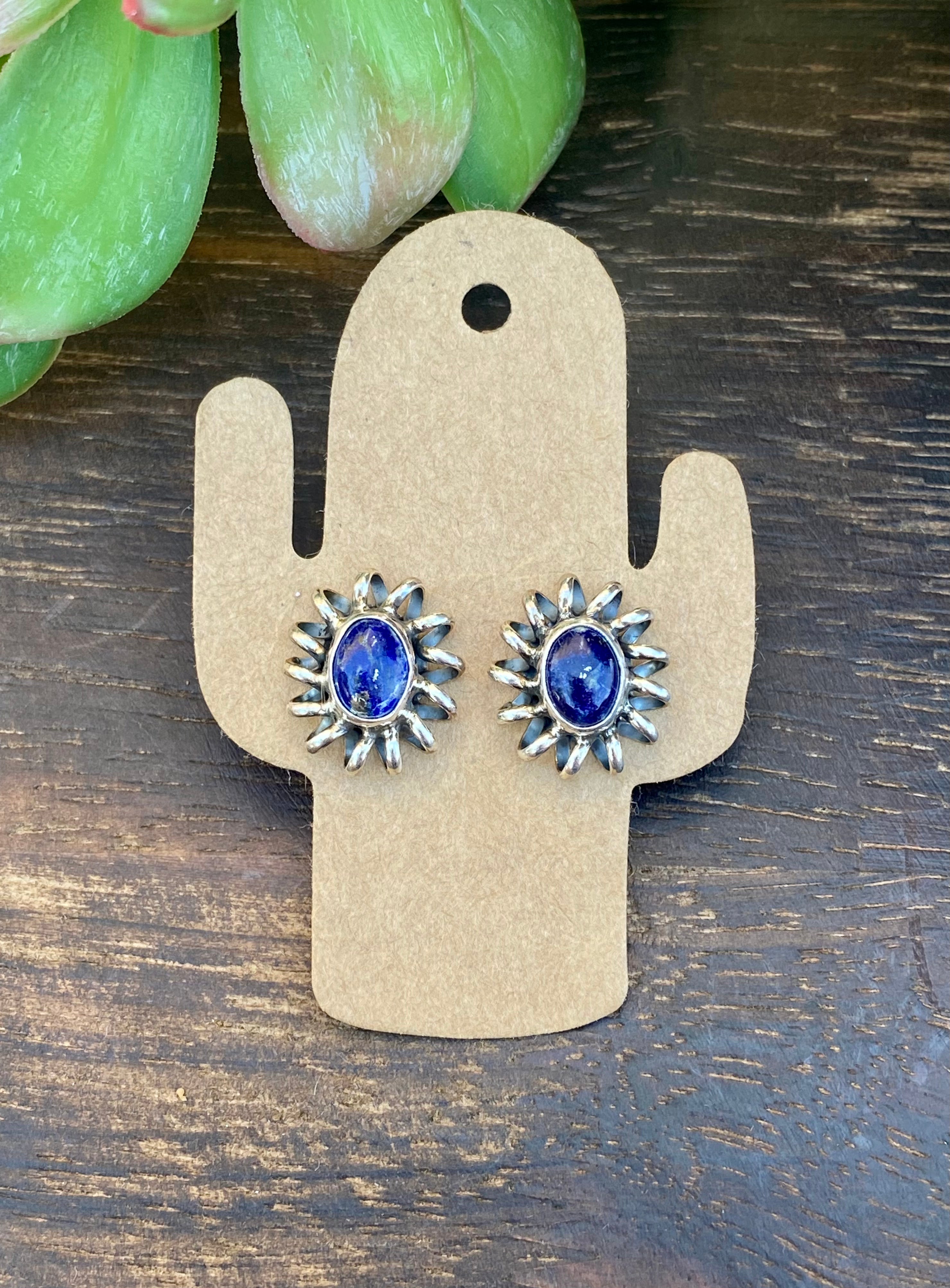 Navajo Made Lapis & Sterling Silver Post Earrings