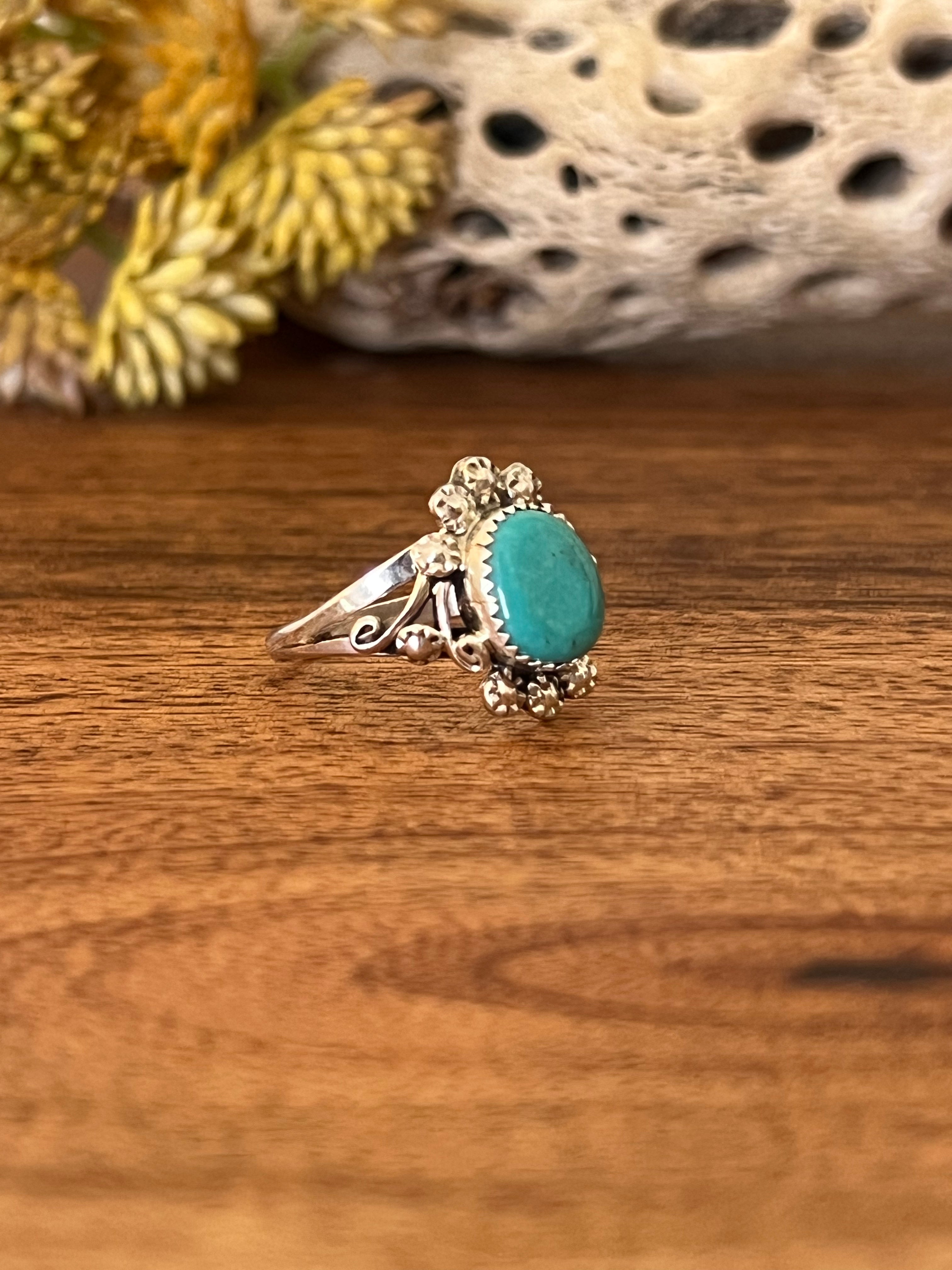 Navajo Made Kingman Turquoise & Sterling Silver Ring Size 9