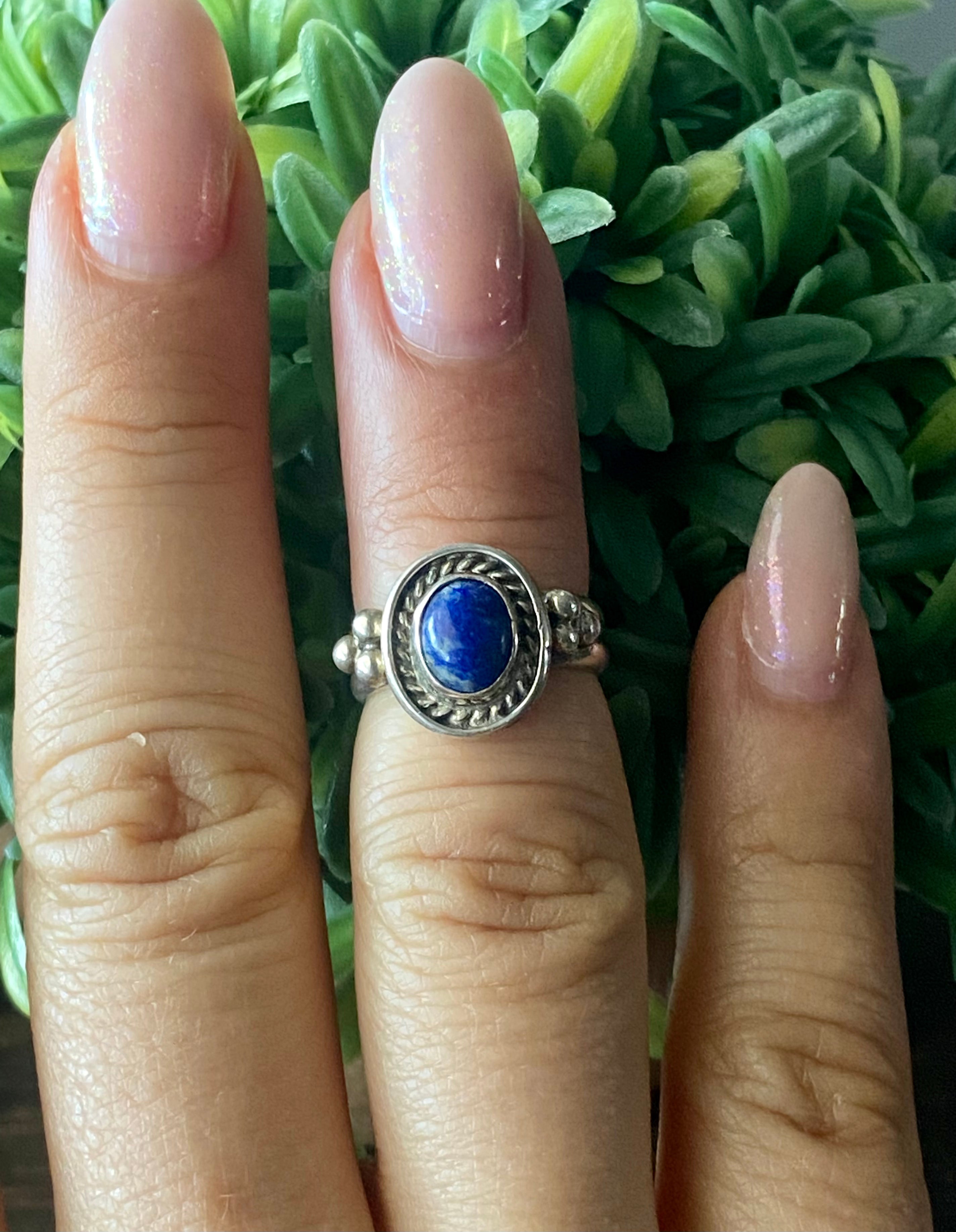 Navajo Made Lapis & Sterling Silver Ring Size 4.5