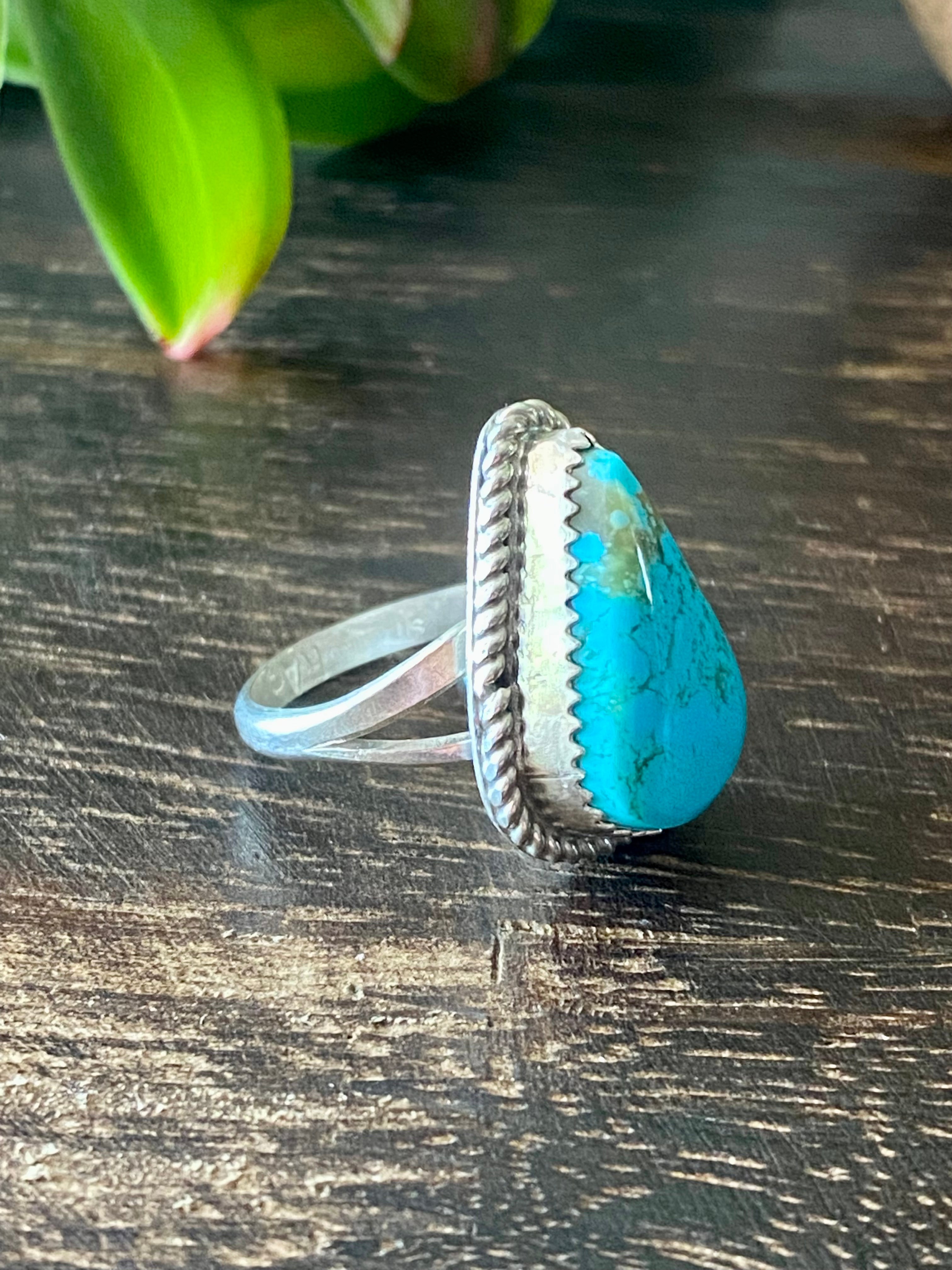 Reda Galvan South Hill Turquoise & Sterling Silver Ring Size 7.75