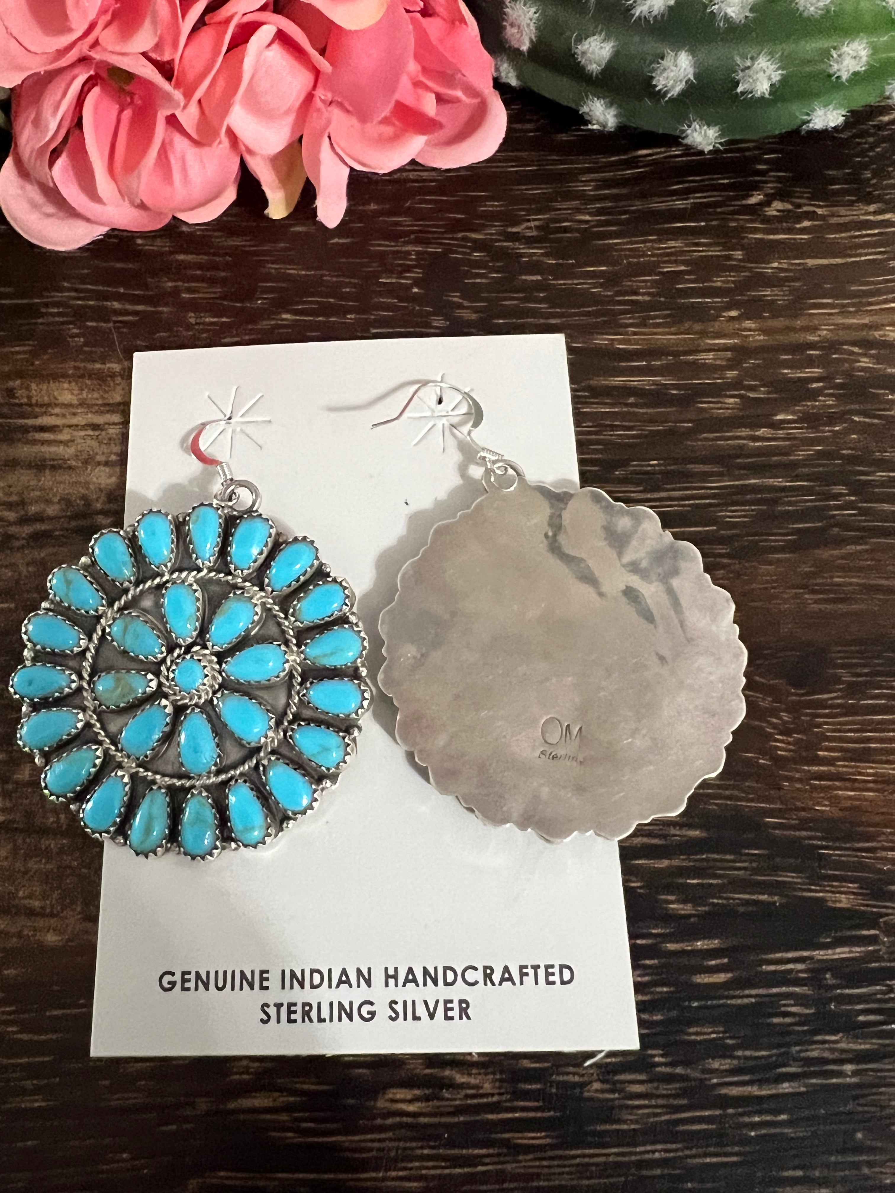Navajo Made Sterling Silver Cluster Dangle Earrings