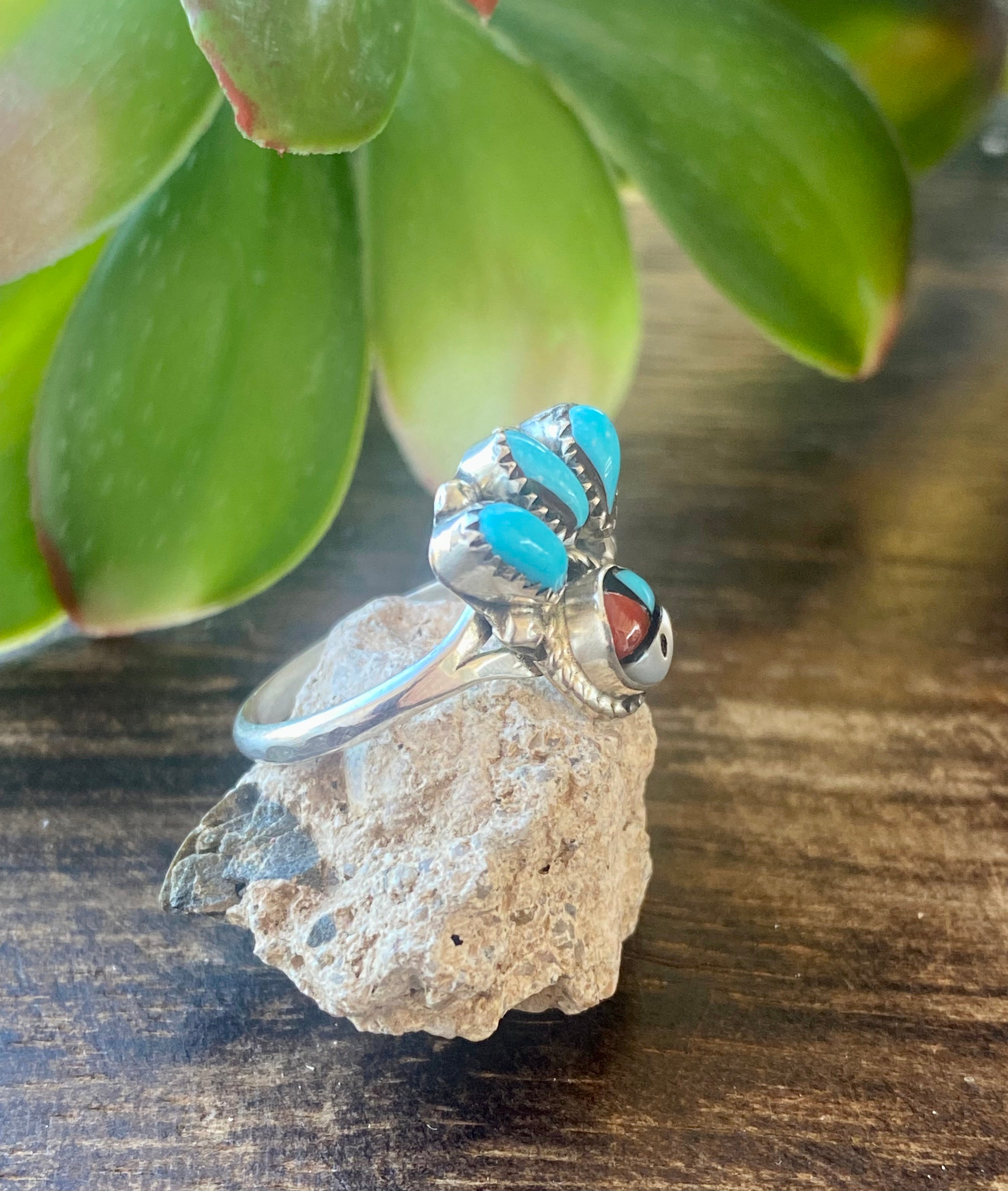 Zuni Made Multi Stone & Sterling Silver Sunface Ring