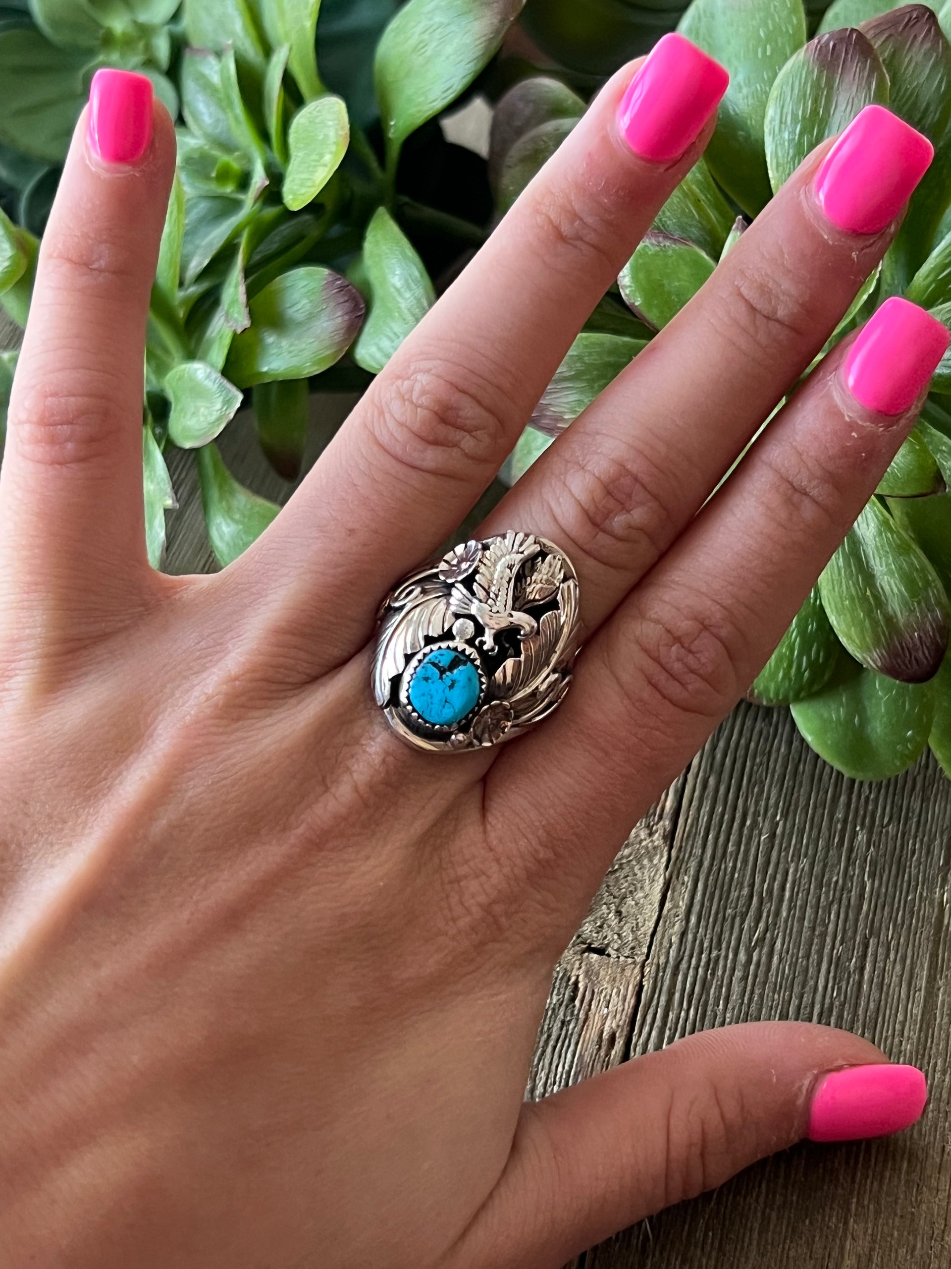 Tricia Leekety Kingman Turquoise & Sterling Silver Ring Size 11.25