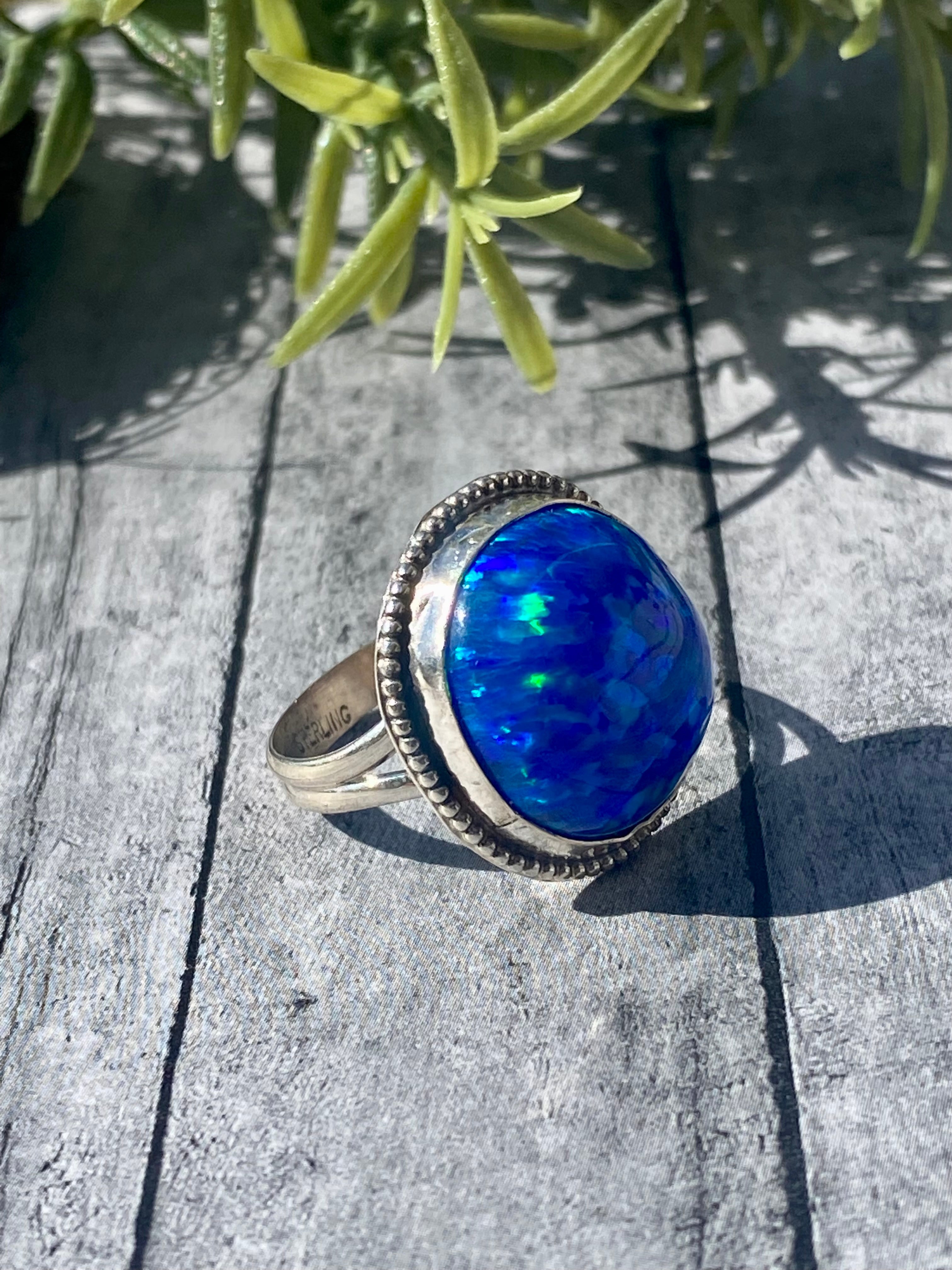 Navajo Made Opal & Sterling Silver Ring Size 7.25