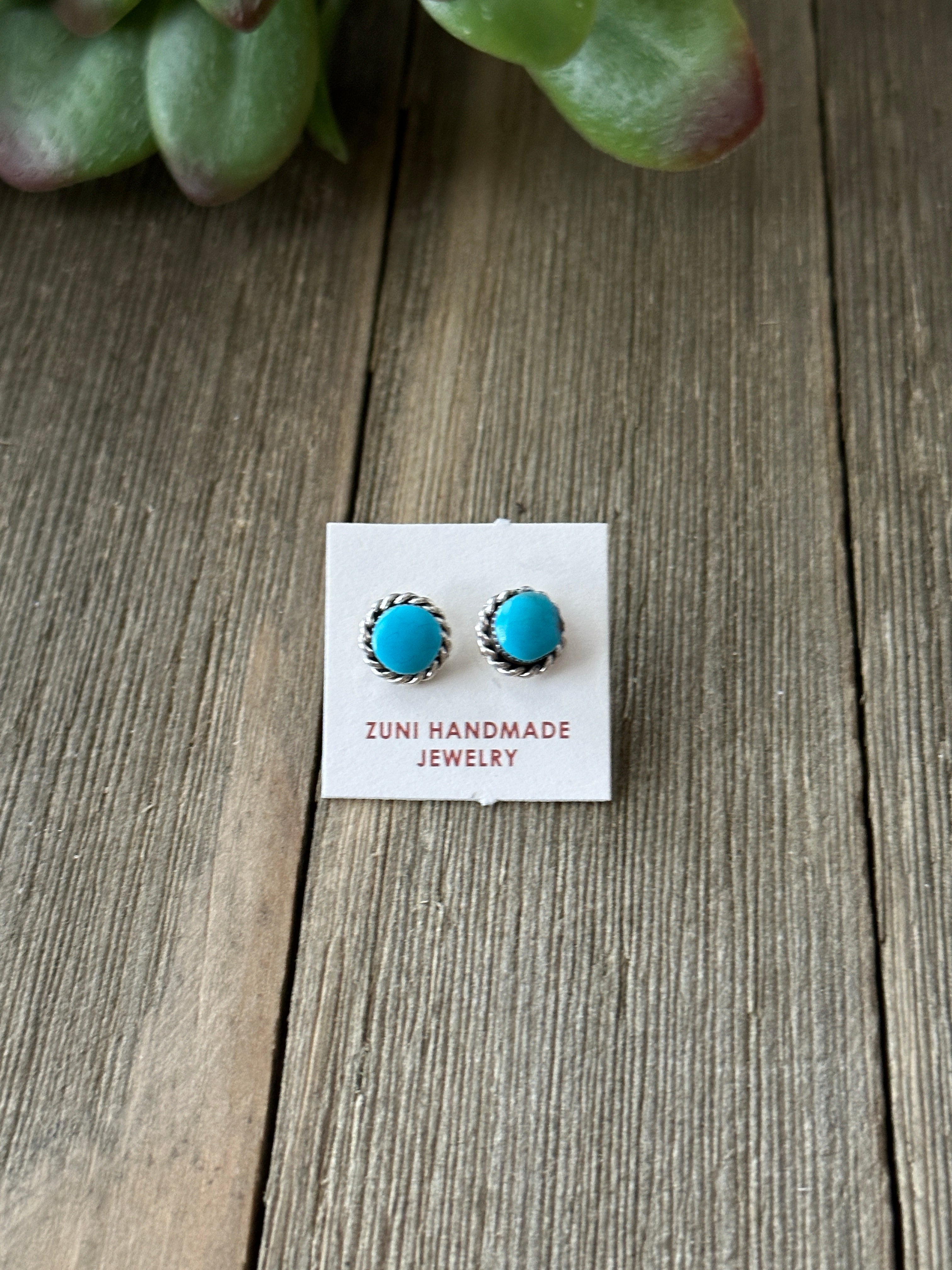 Zuni Made Turquoise & Sterling Silver Post Earrings