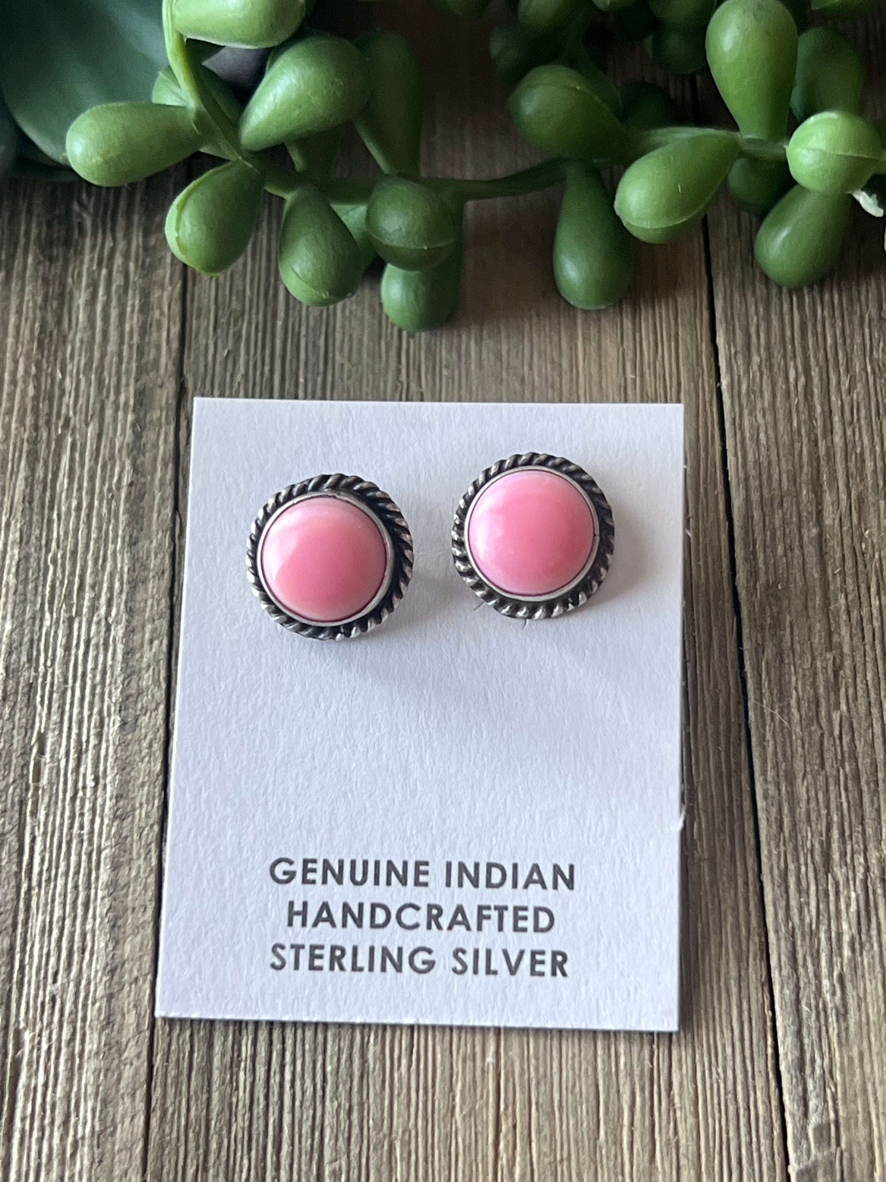 Navajo Made Pink Conch & Sterling Silver Post Earrings