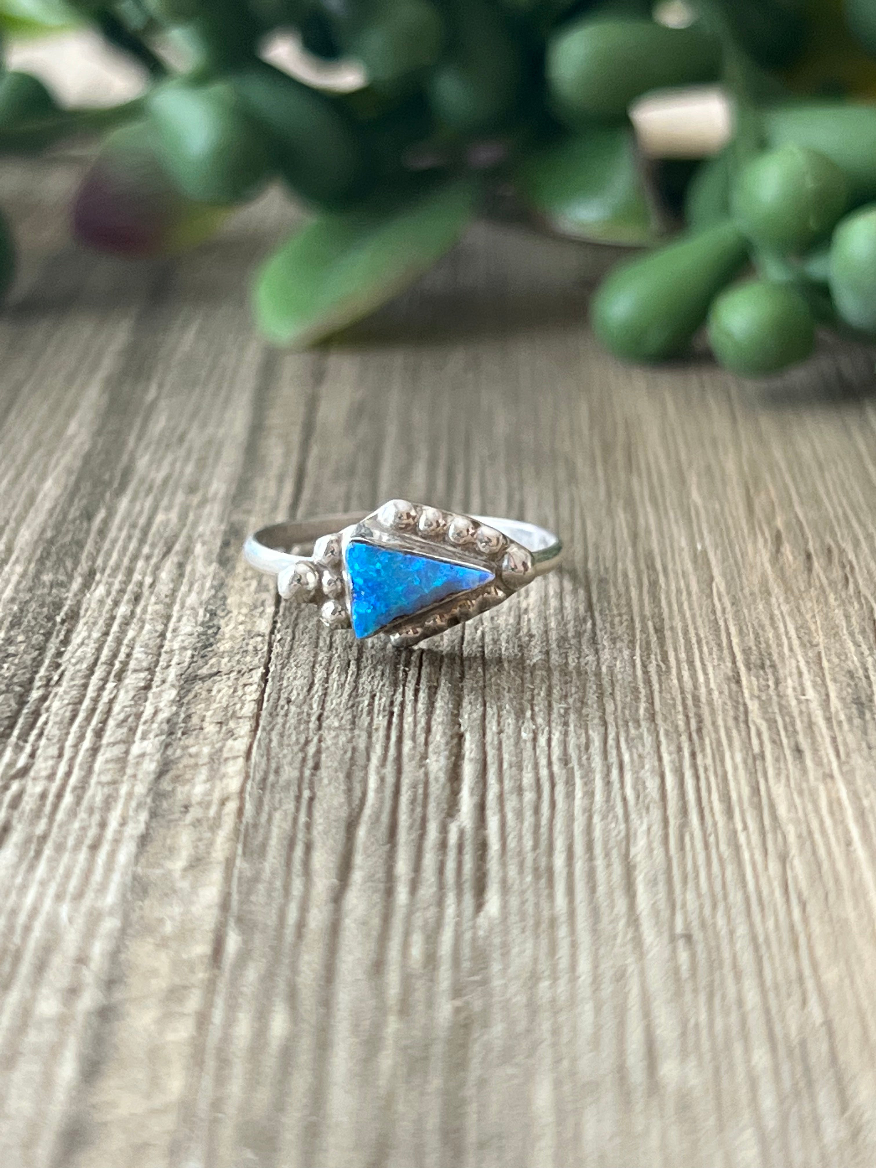 Zuni Made Blue Opal(Man-Made) & Sterling Silver Arrow Ring