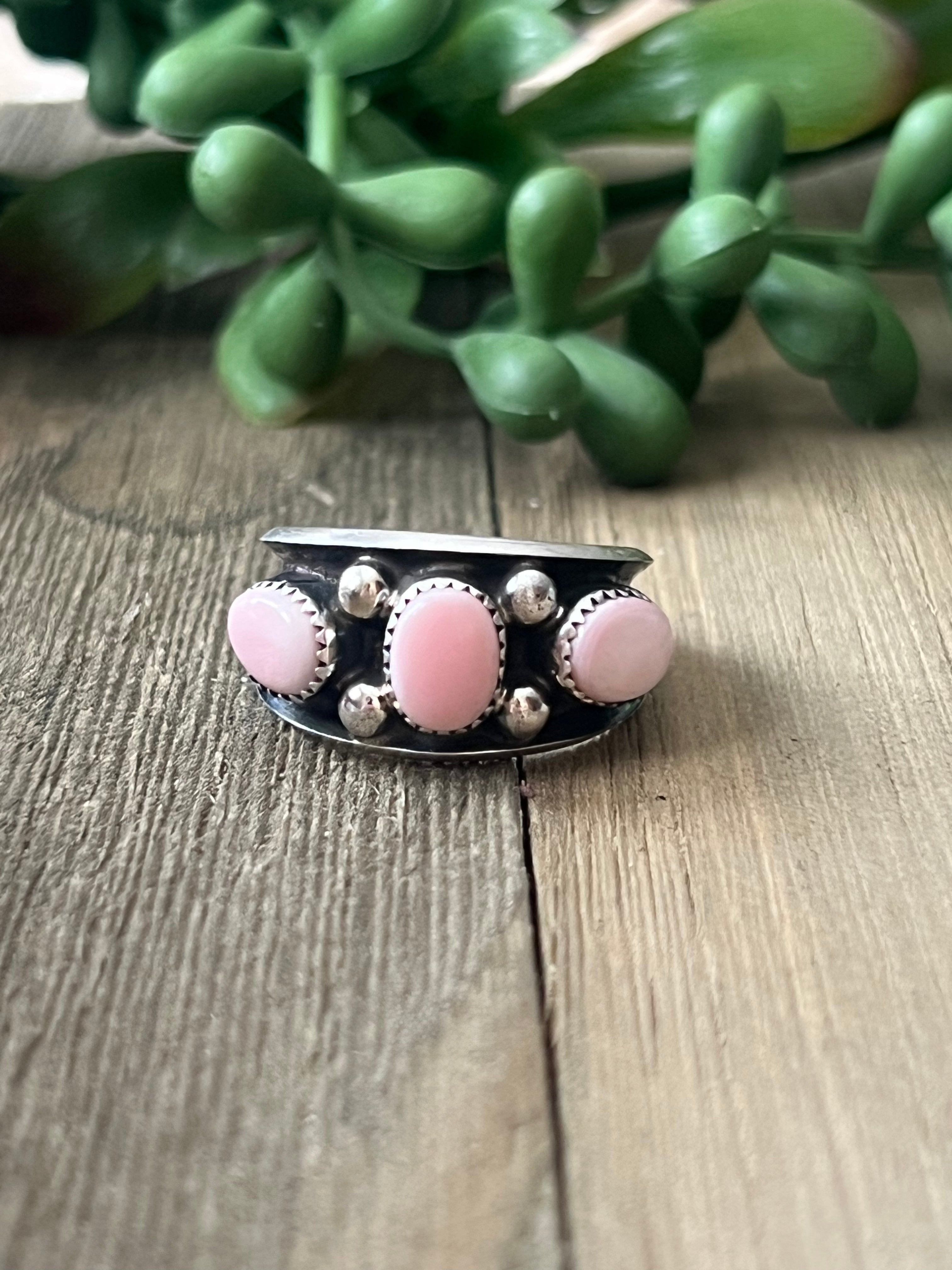 Navajo Made Pink Conch & Sterling Silver Ring