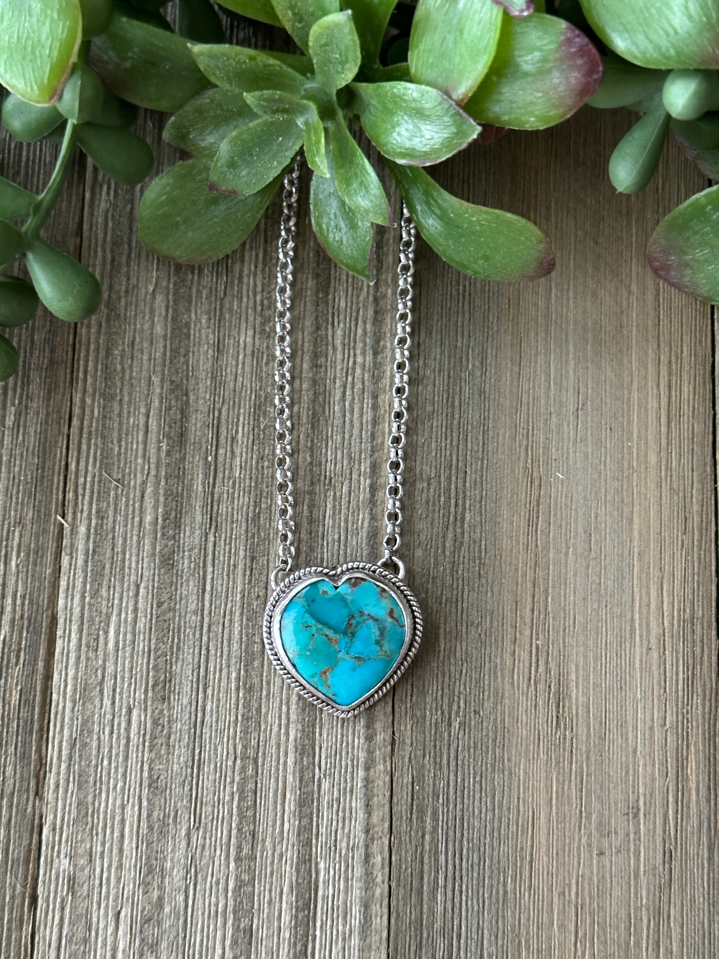 Southwest Made Turquoise & Sterling Silver Heart Necklace