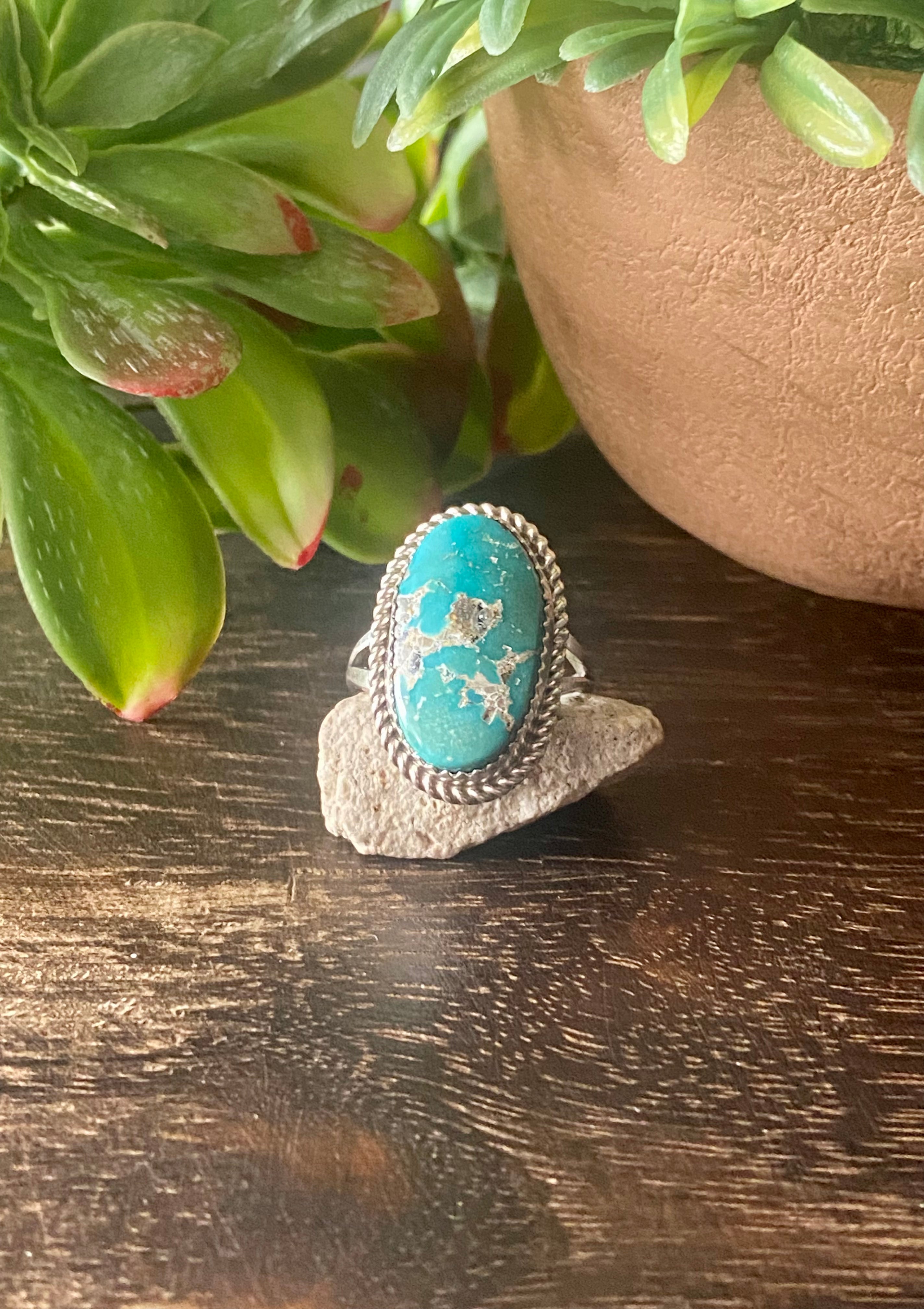 Reda Galvan South Hill Turquoise & Sterling Silver Ring Size 8.75