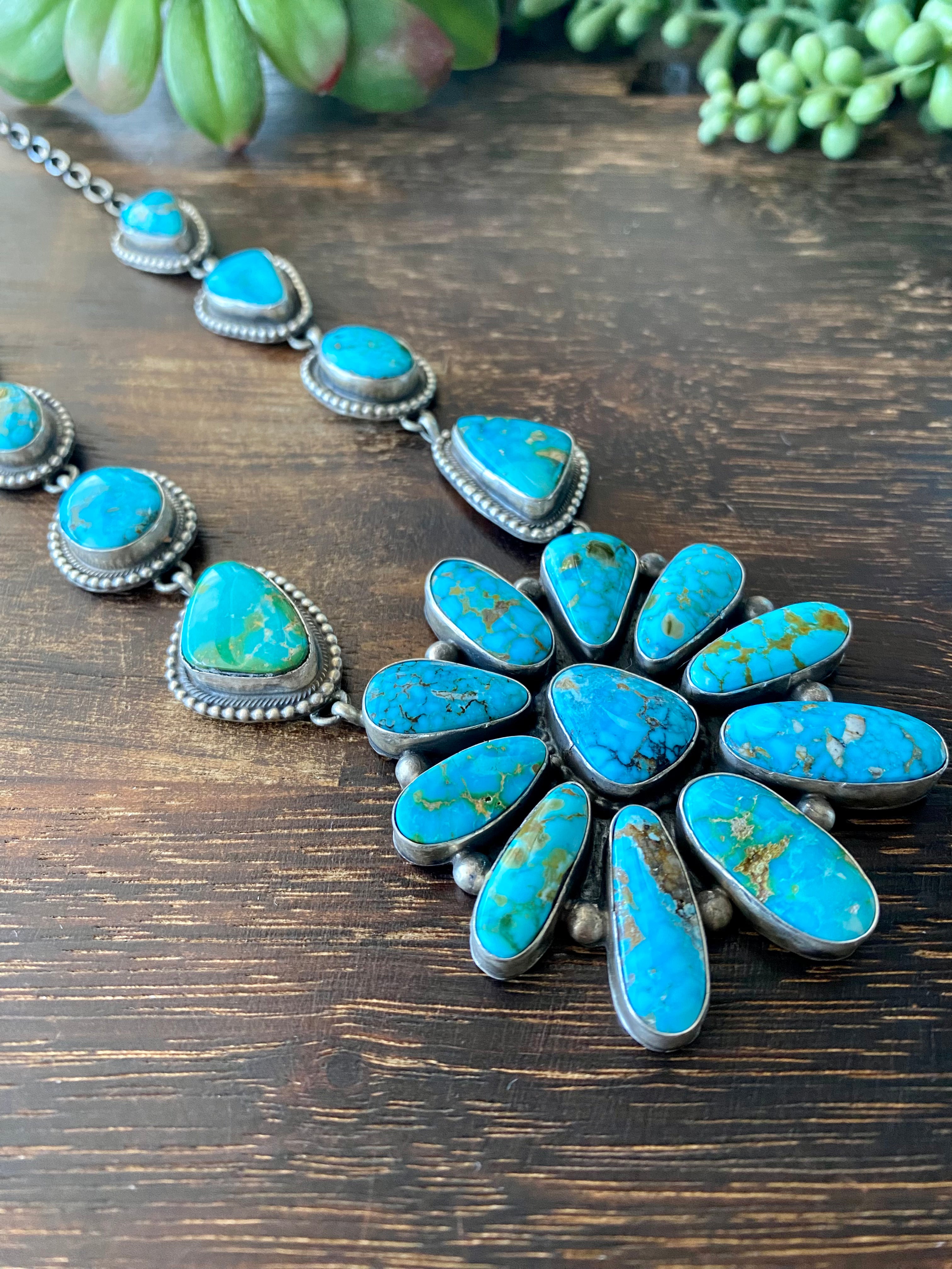 Dave Skeets Kingman Turquoise & Sterling Silver Cluster Necklace Set