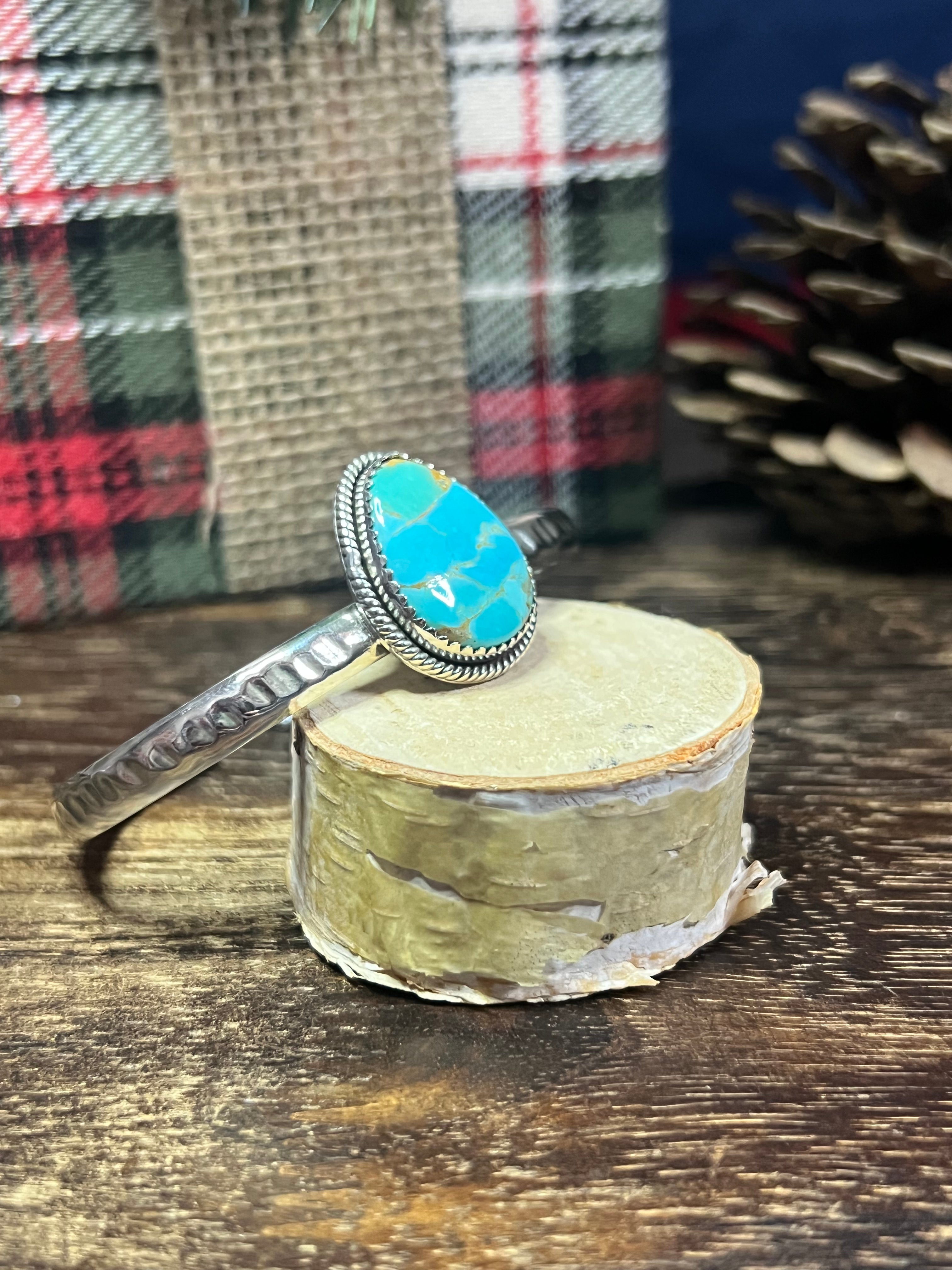 #7 Southwest Made Kingman Turquoise & Sterling Silver Cuff Bracelet