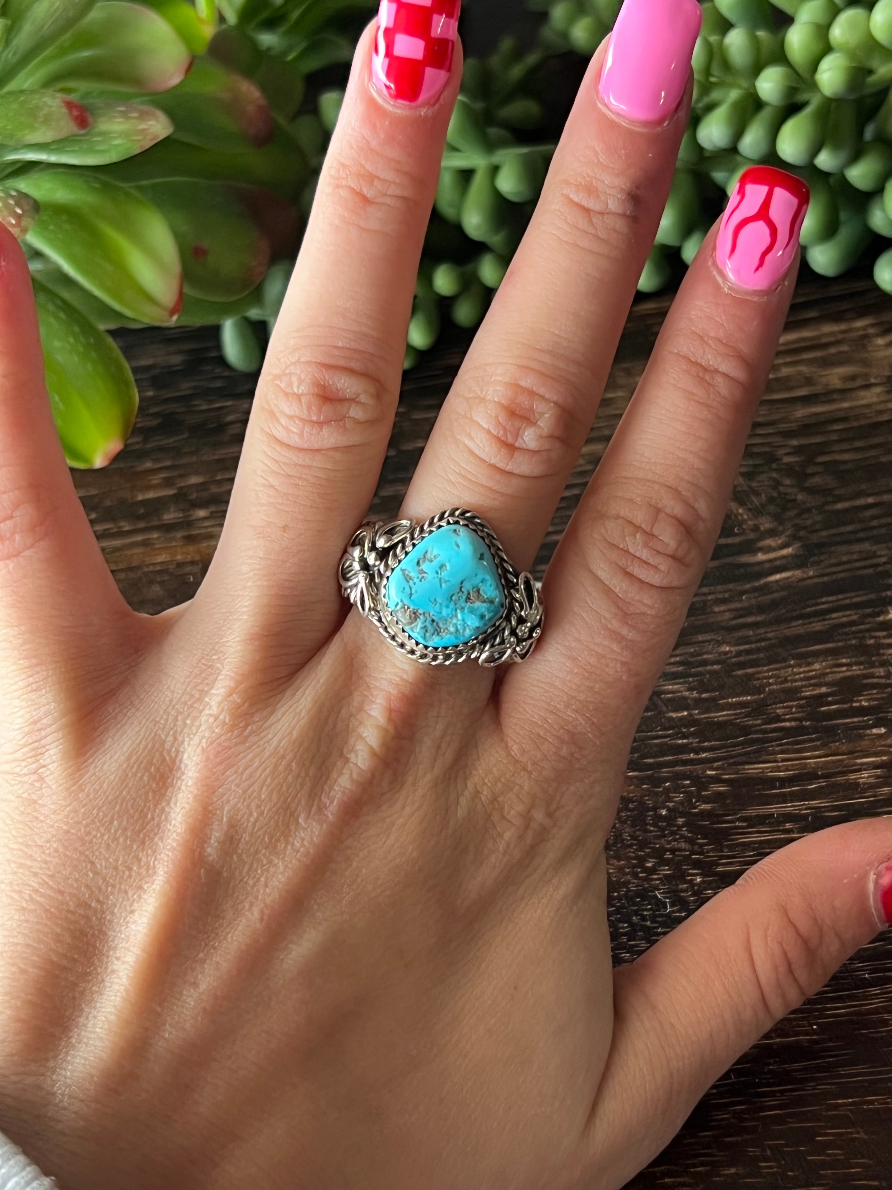 Jeannette Sanders Kingman Turquoise & Sterling Silver Ring Size 12