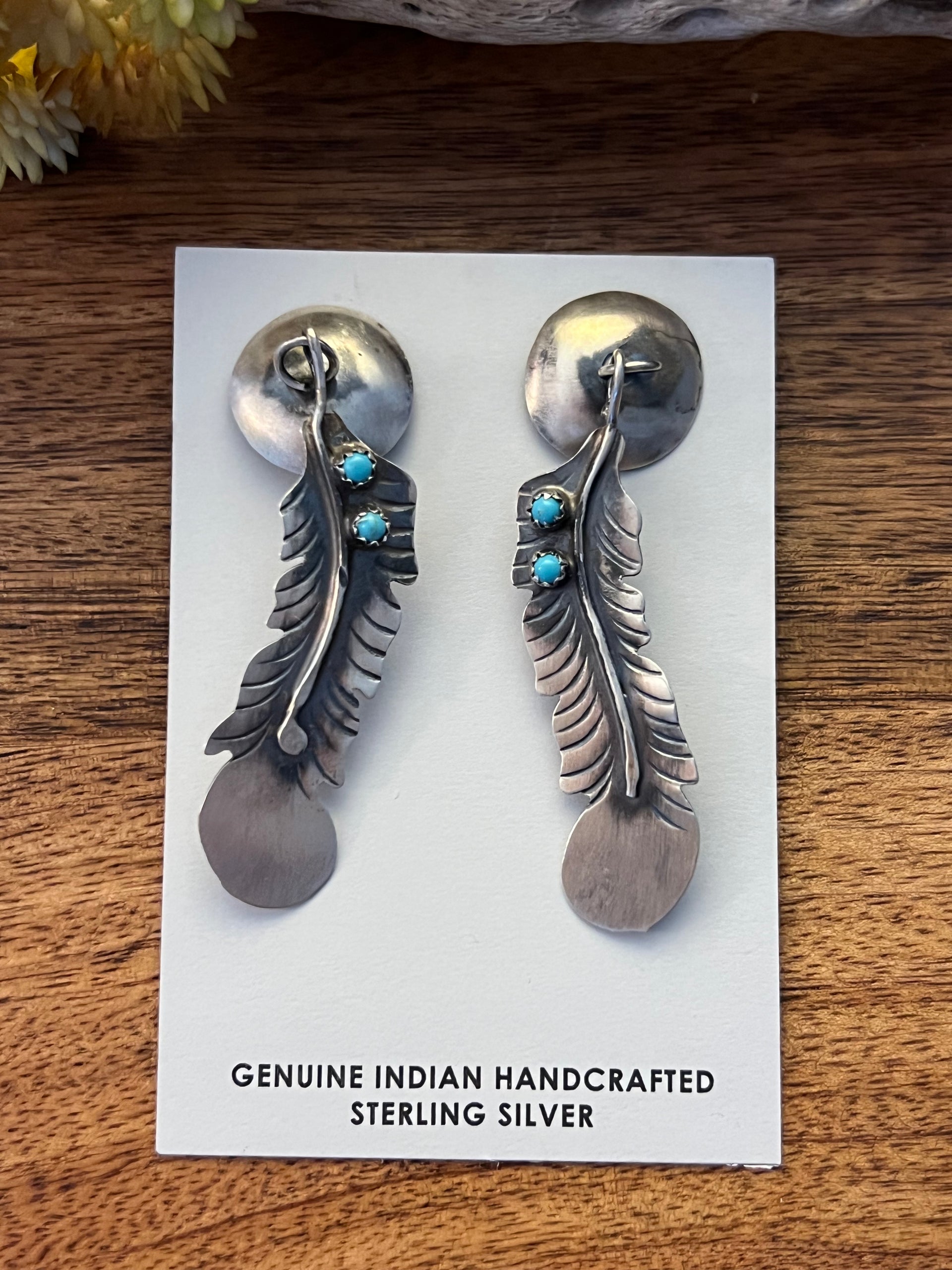 Navajo Turquoise & Sterling Silver Feather Dangle Earrings