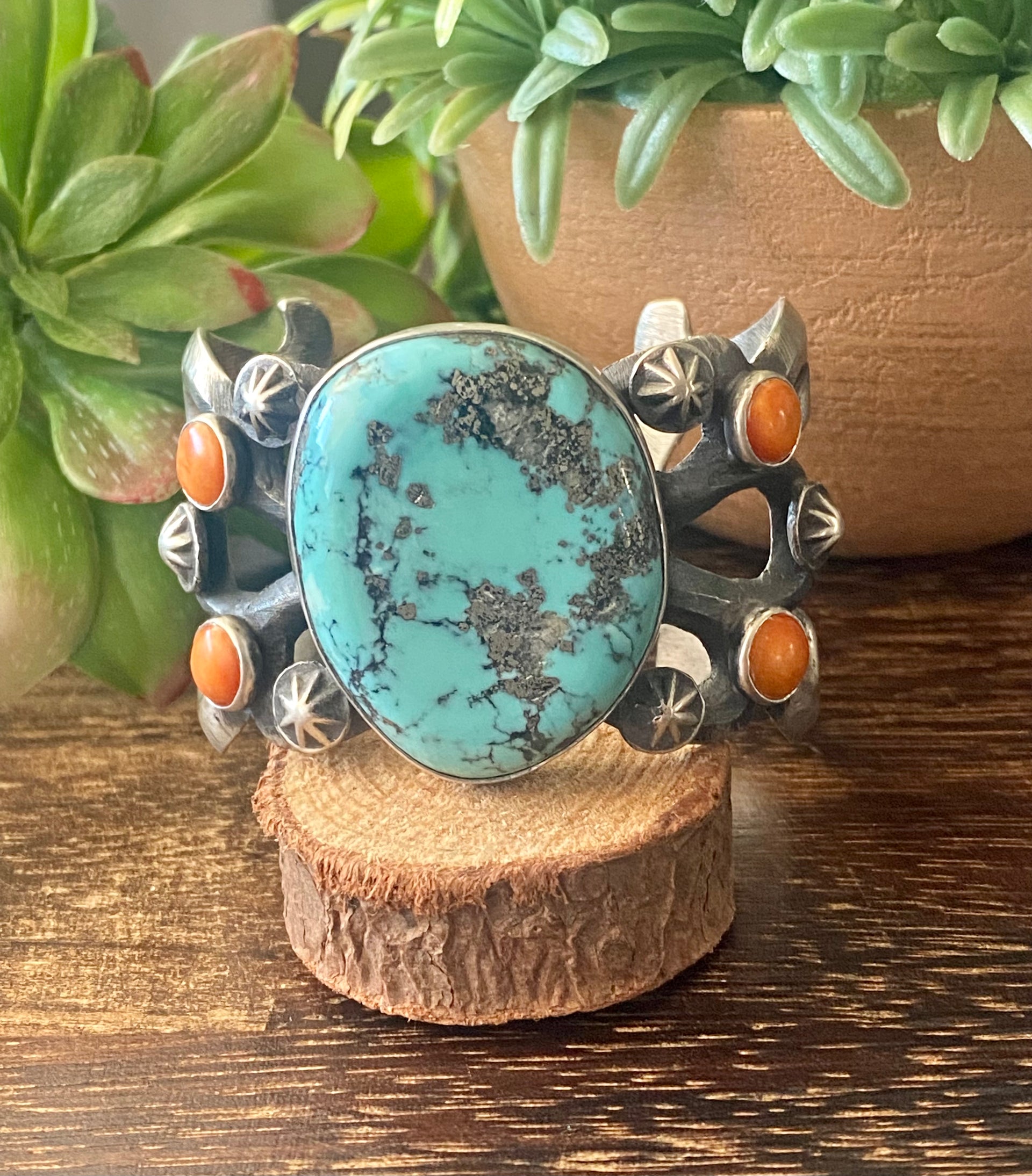 Chimney Butte Kingman Turquoise & Spiny Oys Sterling Silver Cuff Bracelet