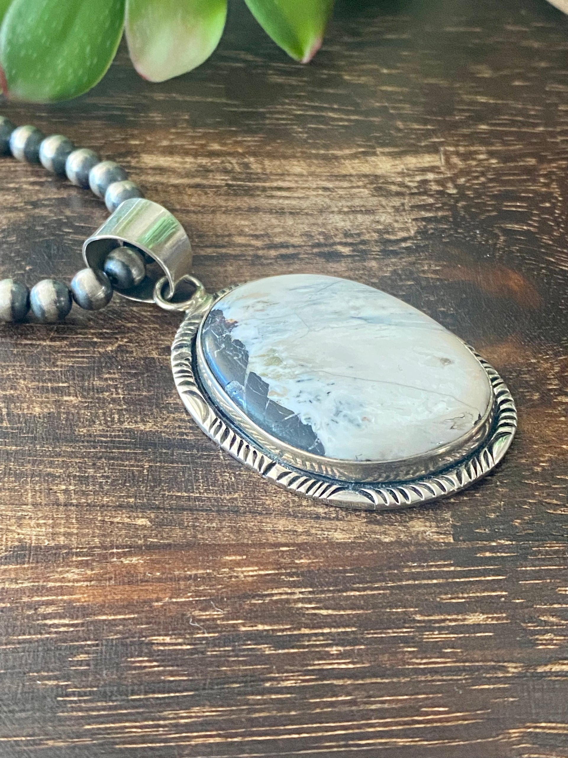 Navajo Made White Buffalo & Sterling Silver Pendant